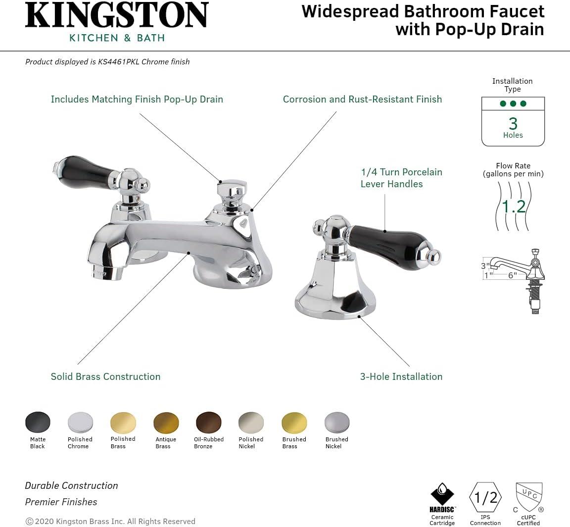 Kingston Brass Duchess Two-Handle 3-Hole Deck Mount Widespread Bathroom Faucet with Brass Pop-Up Drain