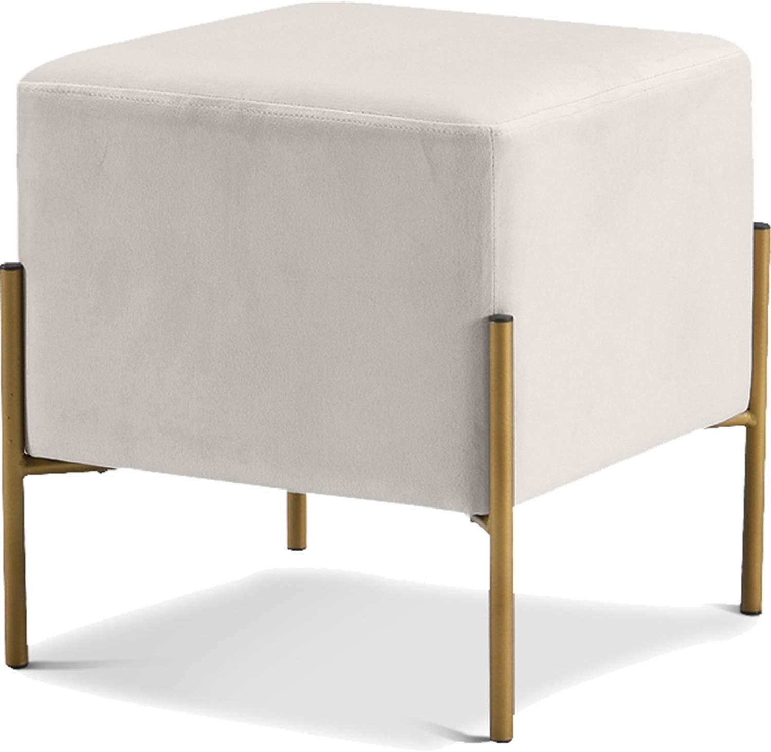 Isla Cream Velvet 15.5" Square Pouf with Gold Stainless Steel Legs