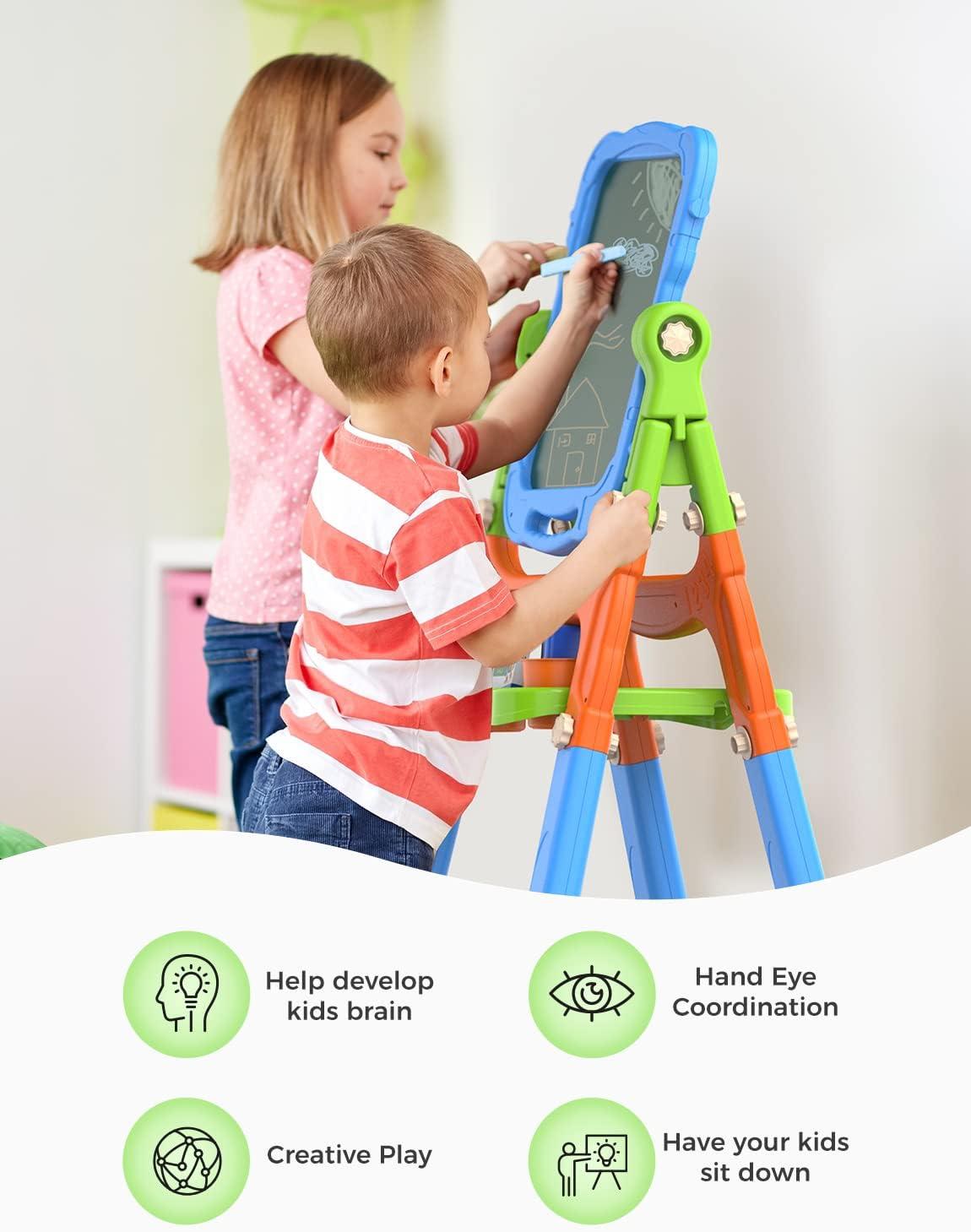 YOHOOLYO Kids Double-Sided Magnetic Chalkboard and Whiteboard Easel