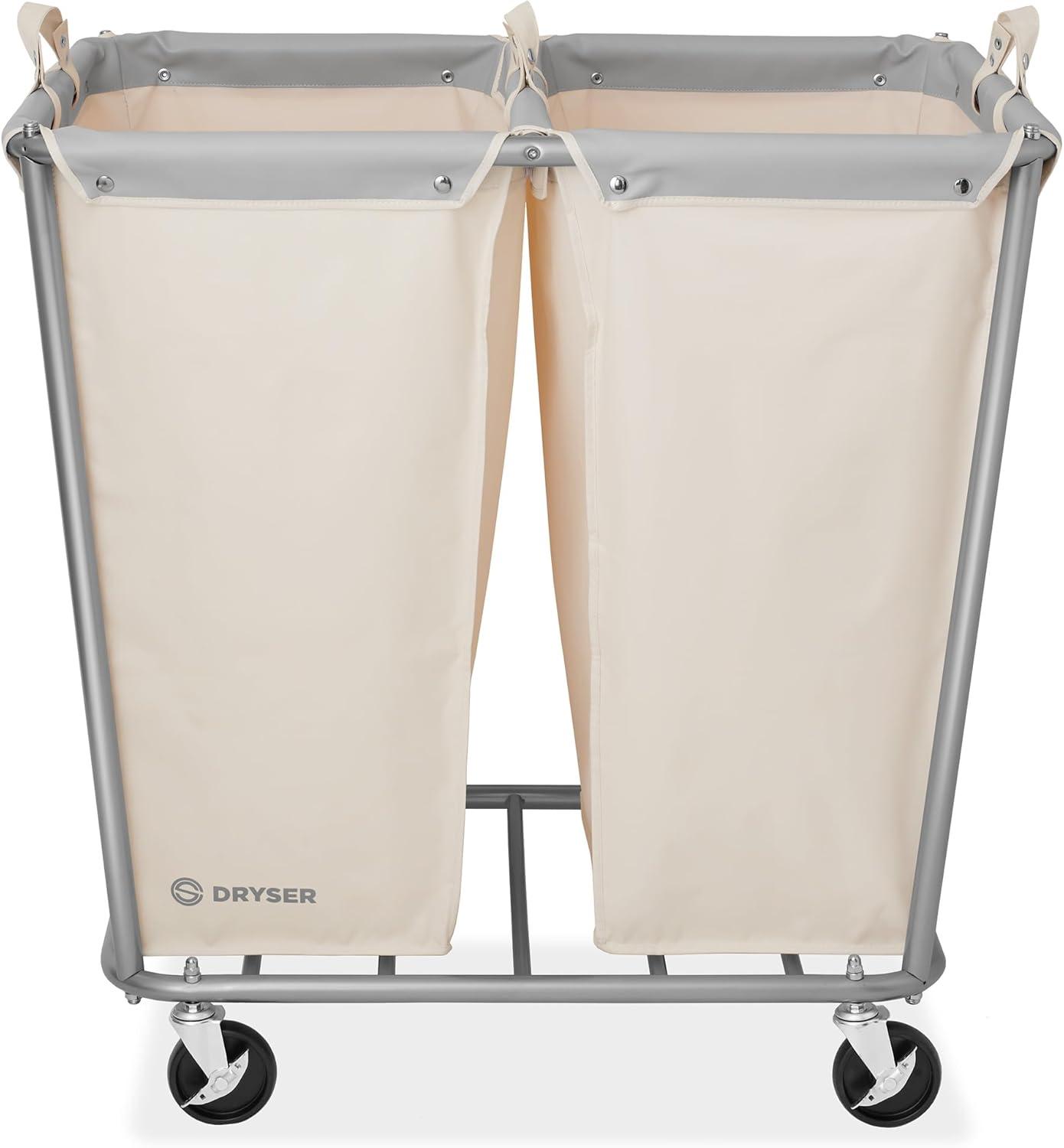 Dryser Round Commercial Heavy-Duty Rolling Laundry Hamper, Steel Frame Cart on Wheels with Removable Canvas Bin for Hotel or Home