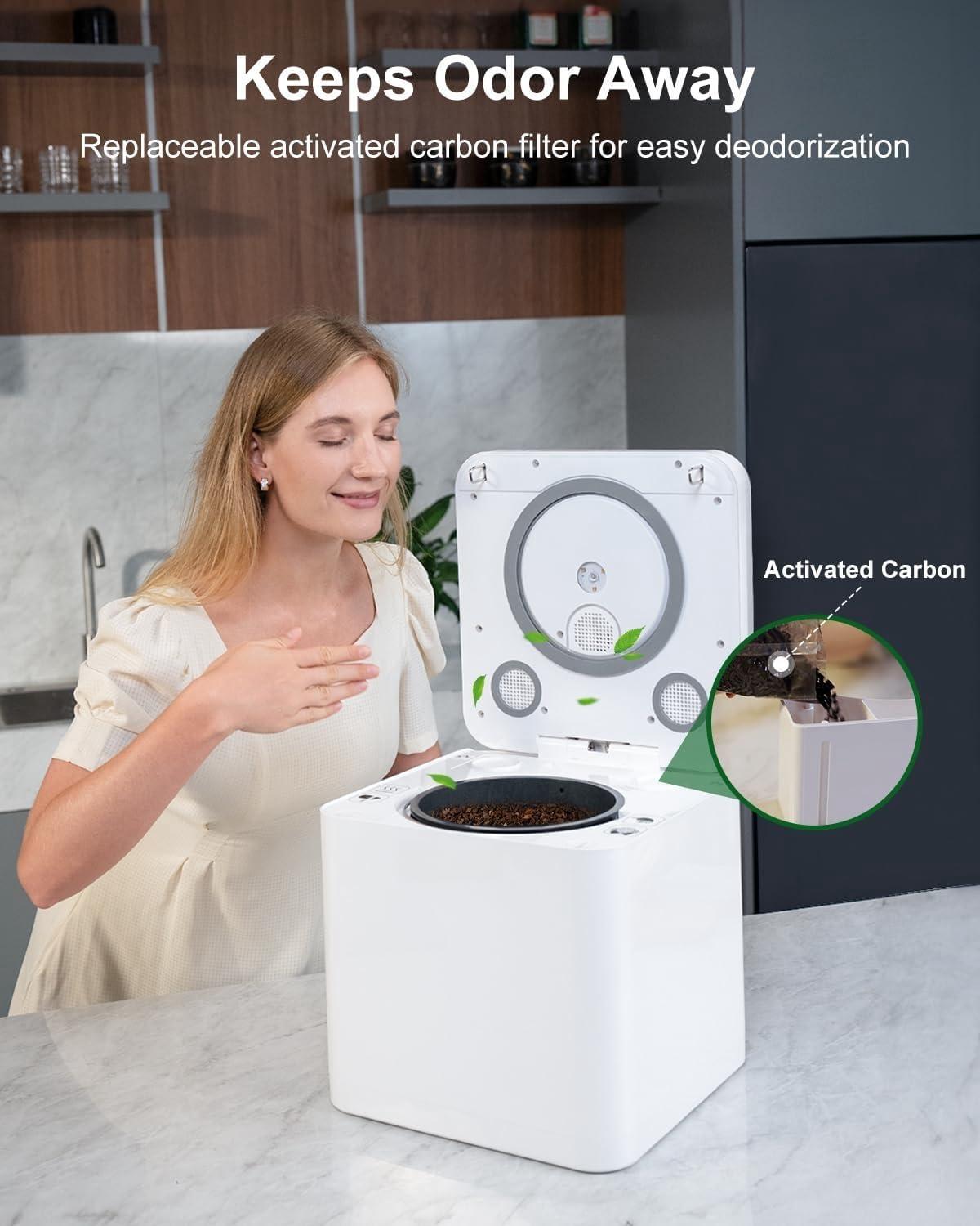 Electric Composter for Kitchen, 3.3L, Smart Compost Bin, Odorless/Auto-Cleaning, 2 Modes, Blade Upgrade, Food Waste to Fertilizer