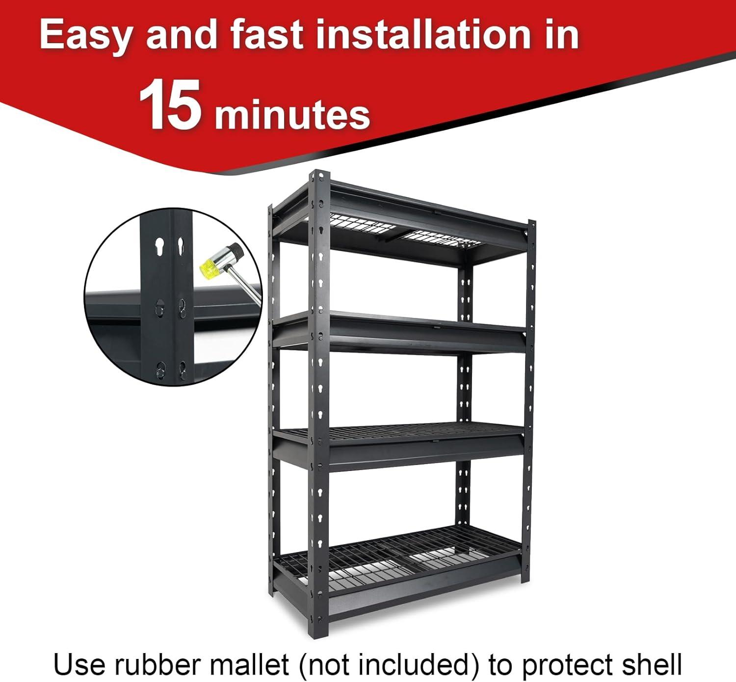 Shuntong Garage Shelving Heavy Duty Loads 6000LBS, 4 Tier Metal Storage Shelves 36" W x 14" D x 54" H, Adjustable Industrial Rack for Warehouse Basement Pantry, Dark Grey