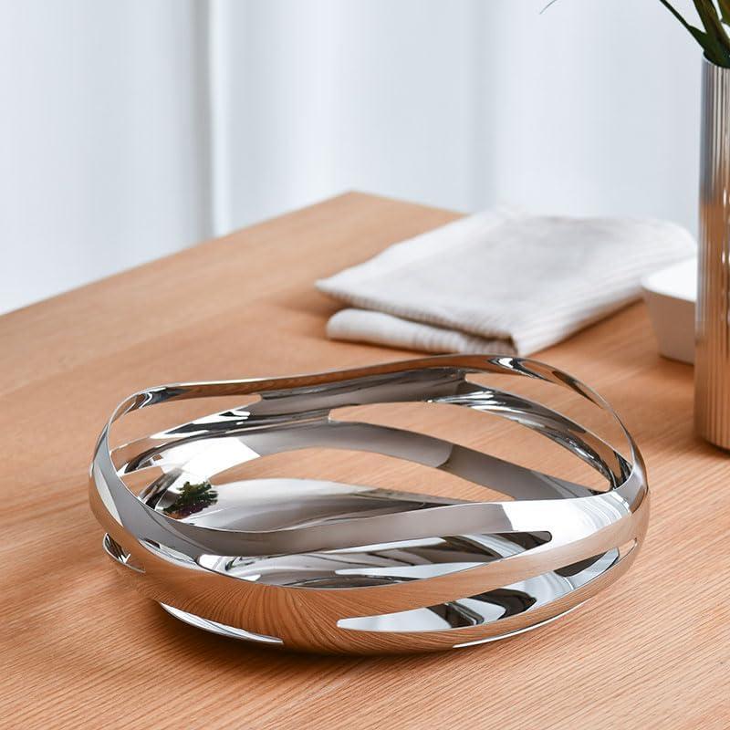 Abstract Silver Stainless Steel Bread and Fruit Basket