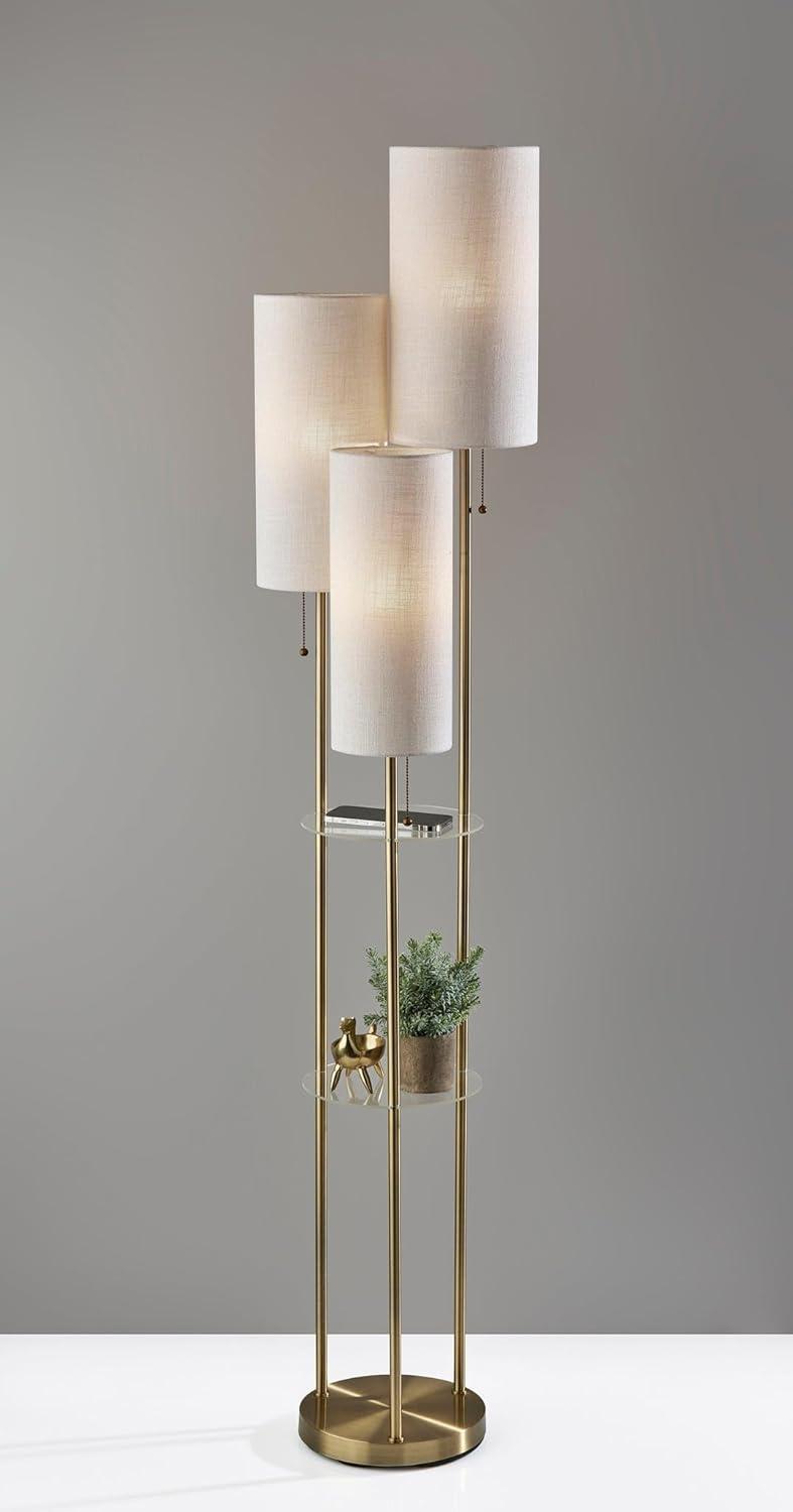 Adesso Trio Floor Lamp Antique Brass: Metal Body, Polyester Shade, ETL Listed, Pull Chain Switch