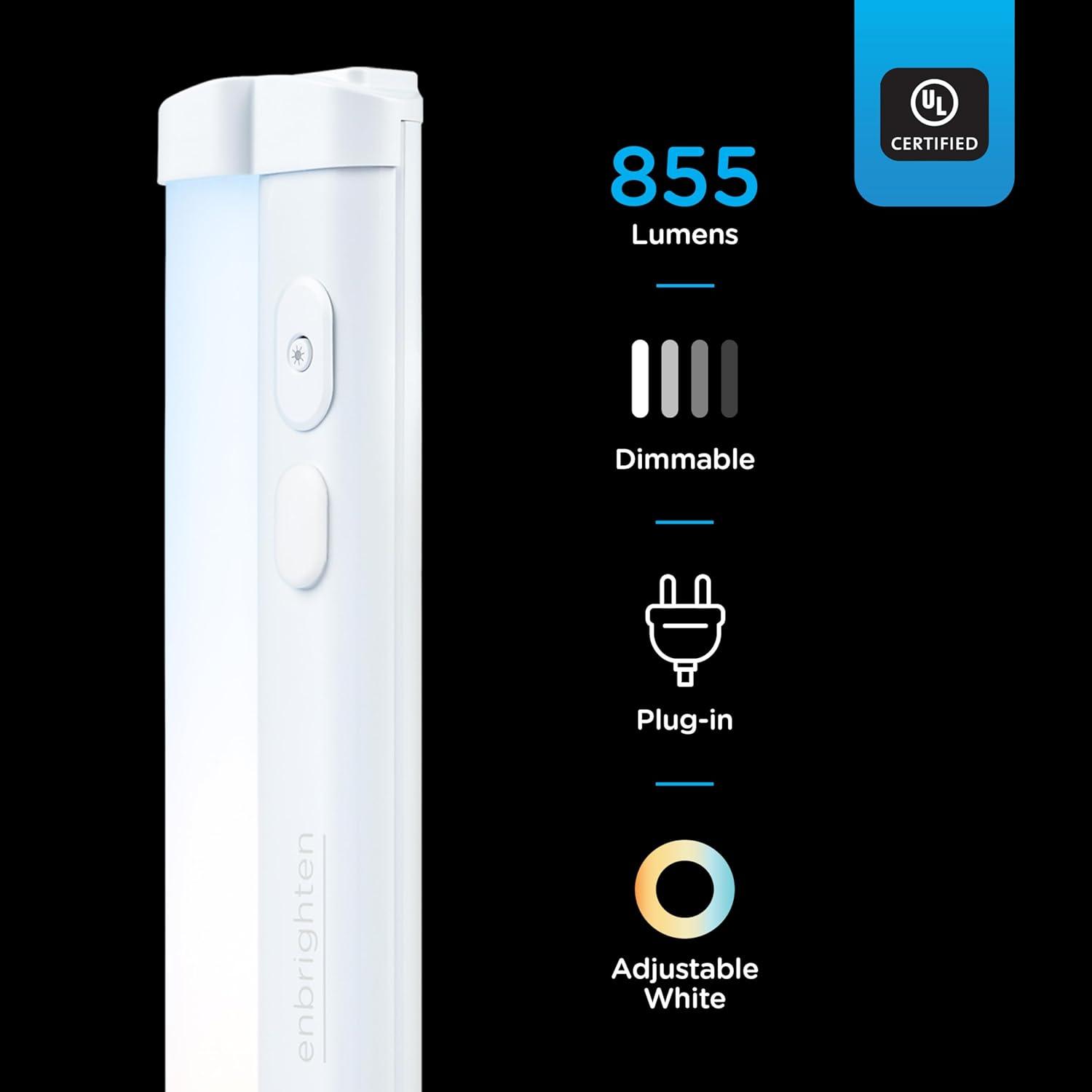 Enbrighten 12 inch Plug-in Under Cabinet Lights, 855 Lumens, Five White Settings from (2700K-6500K), Full Range Dimmable, One-Touch Sync Control, Linkable Under Counter Lights for Kitchen 82783-T1