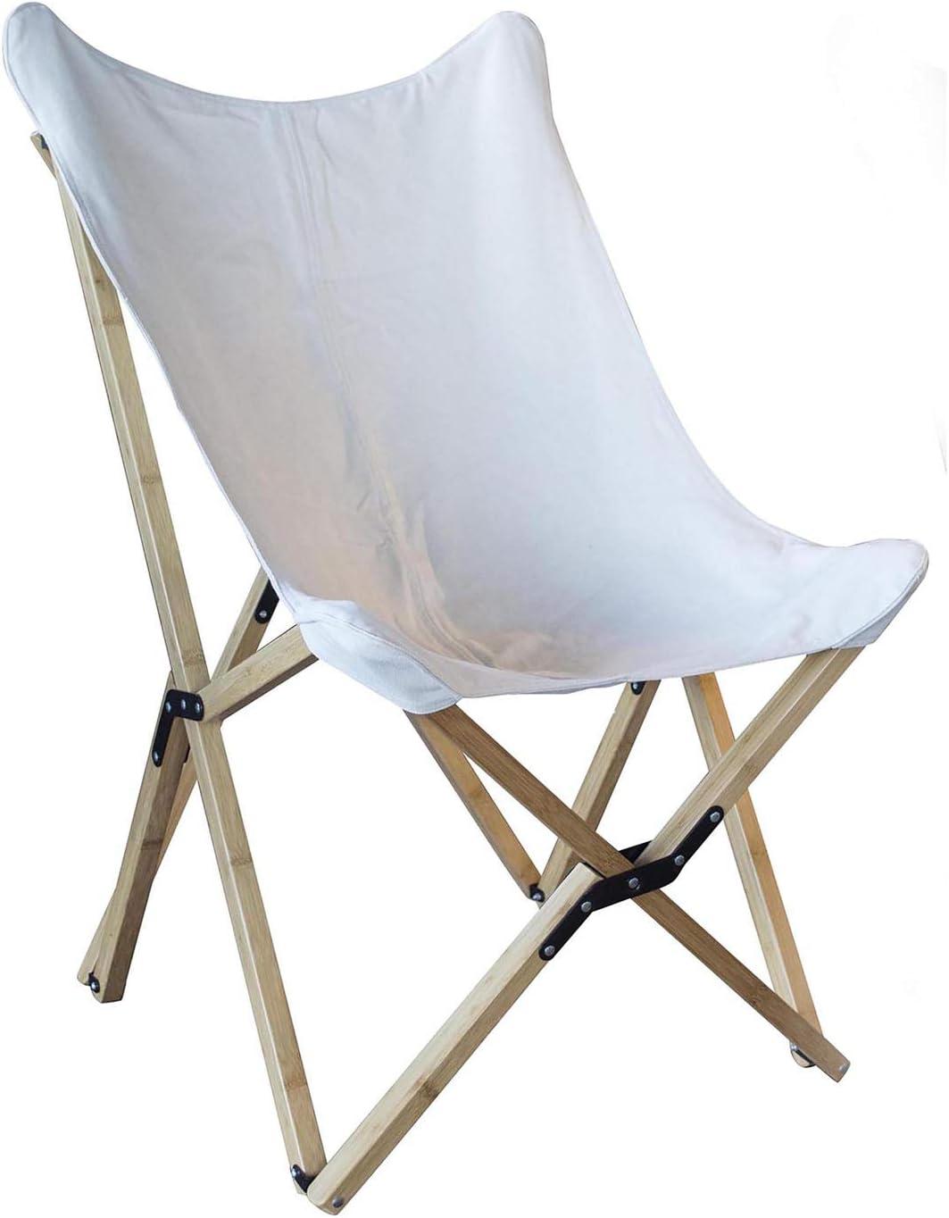 Modern White Canvas & Bamboo Foldable Butterfly Chair