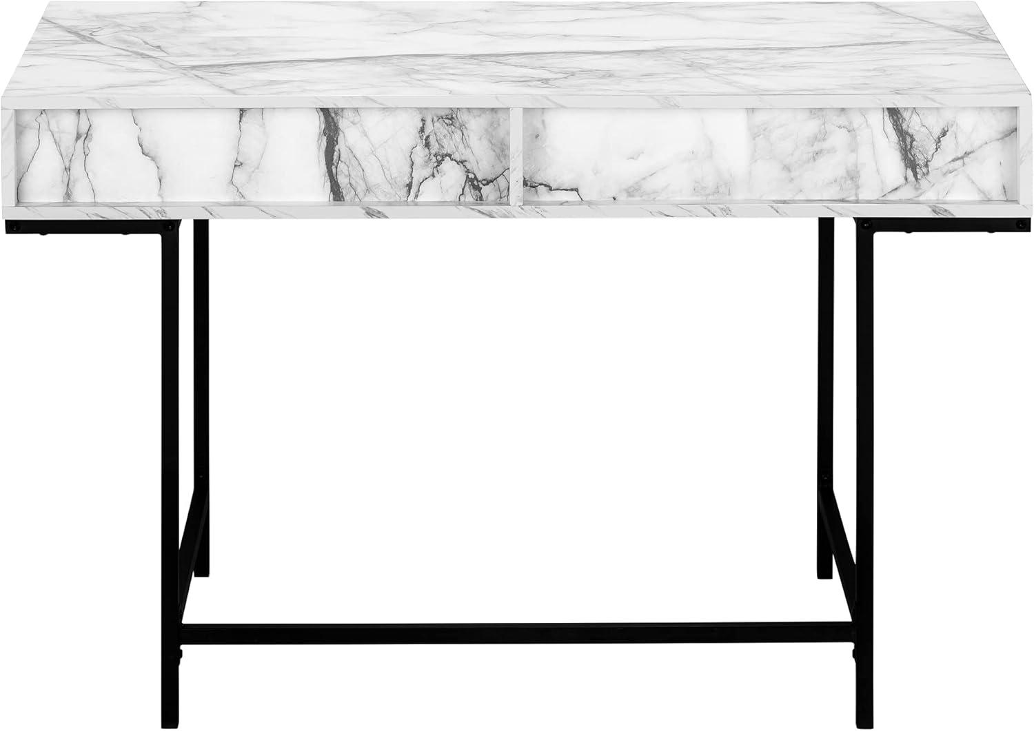 Computer Desk - 2 Storage Drawers / Recessed Metal Legs - 48"L - White Marble-Look / Black