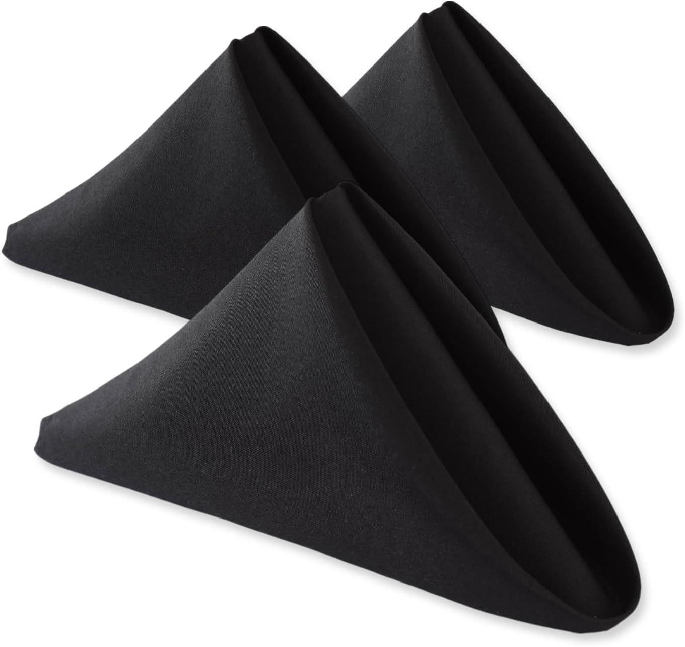 Craft And Party, Black Cloth Napkins - 12 Pack, 20x20 Inch Polyester Dinner Napkins with Hemmed Edges, Washable Napkins Great uses for Weddings, Dinners and Parties