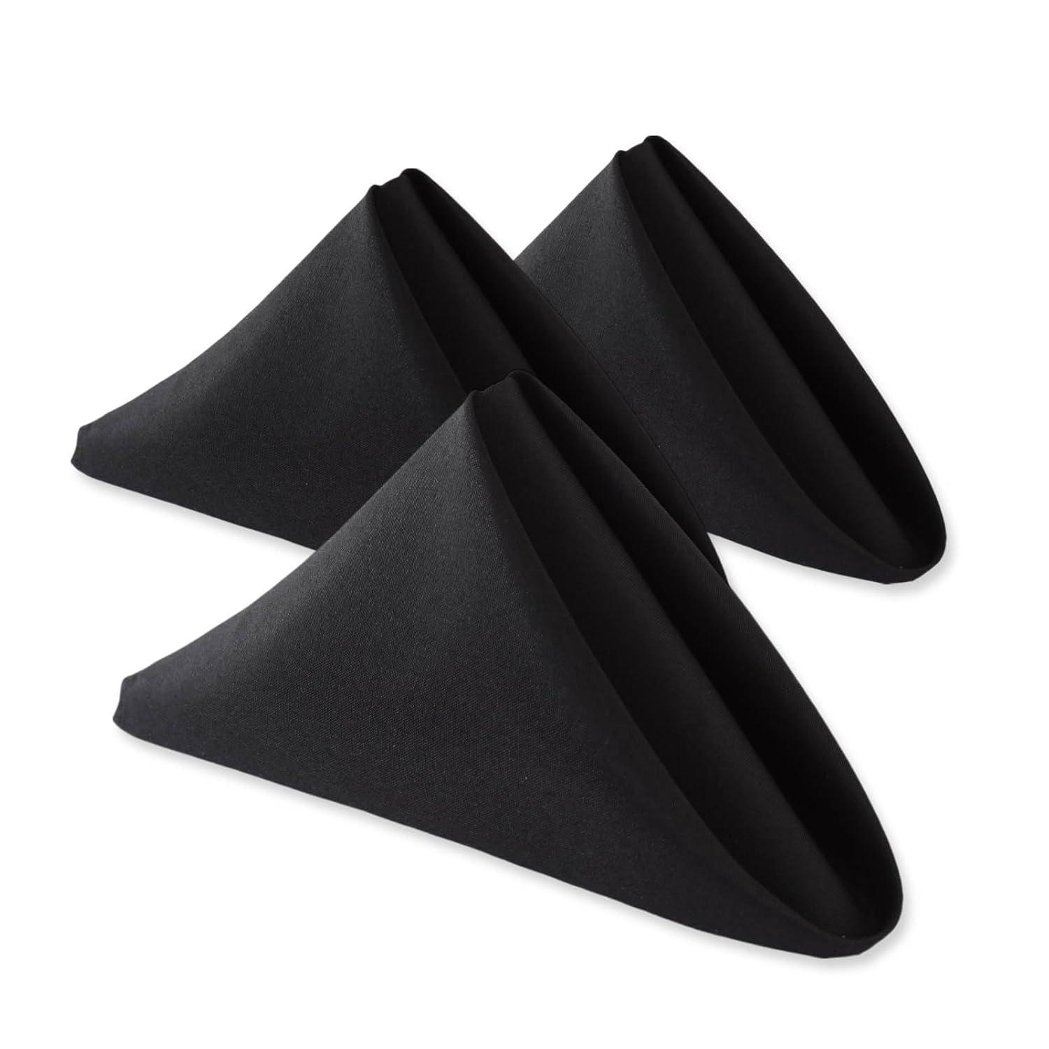 Craft And Party, Black Cloth Napkins - 12 Pack, 20x20 Inch Polyester Dinner Napkins with Hemmed Edges, Washable Napkins Great uses for Weddings, Dinners and Parties