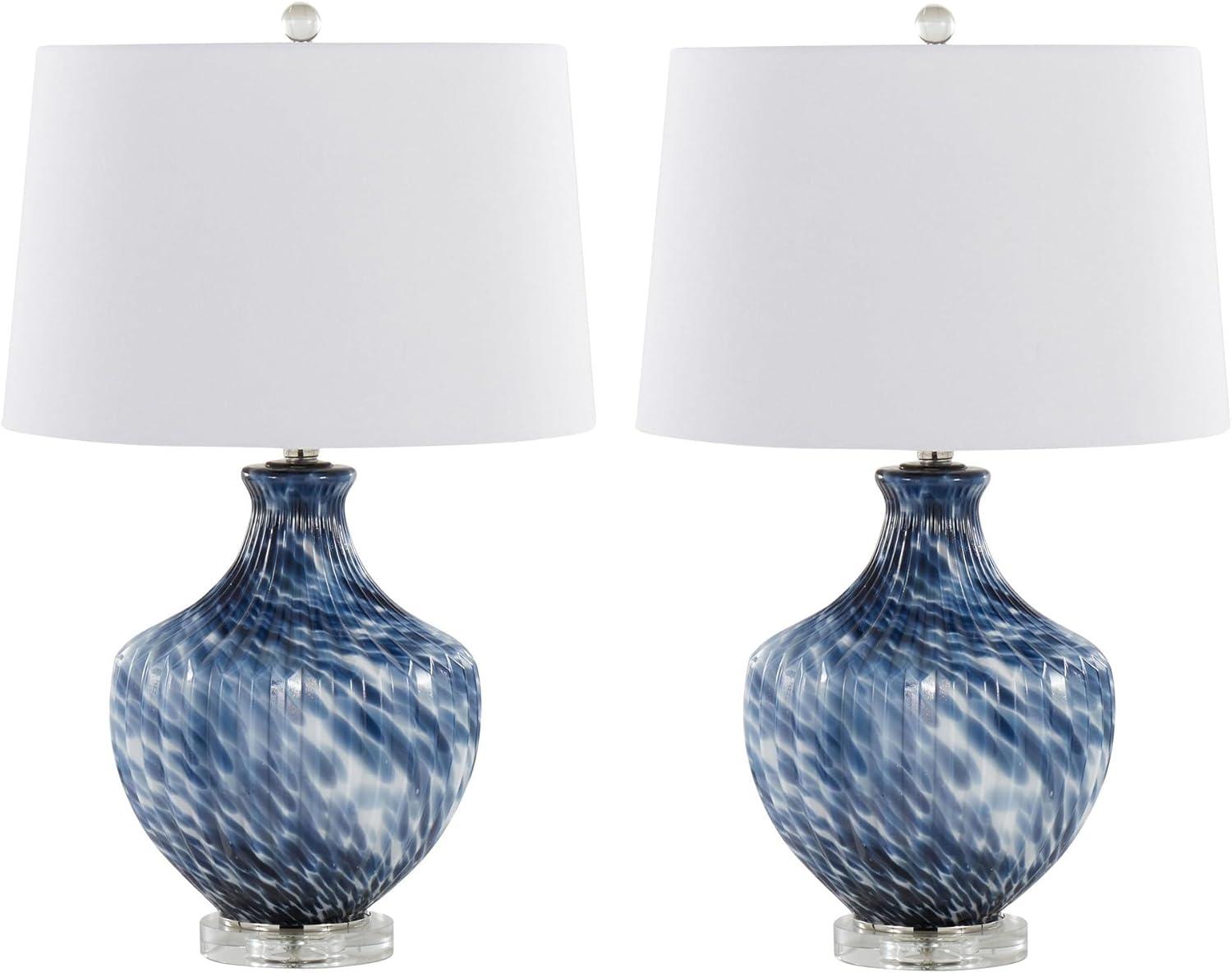 LumiSource (Set of 2) Lotus 27" Contemporary Table Lamps Navy and Gold Glass and Clear Crystal with White Shade from Grandview Gallery