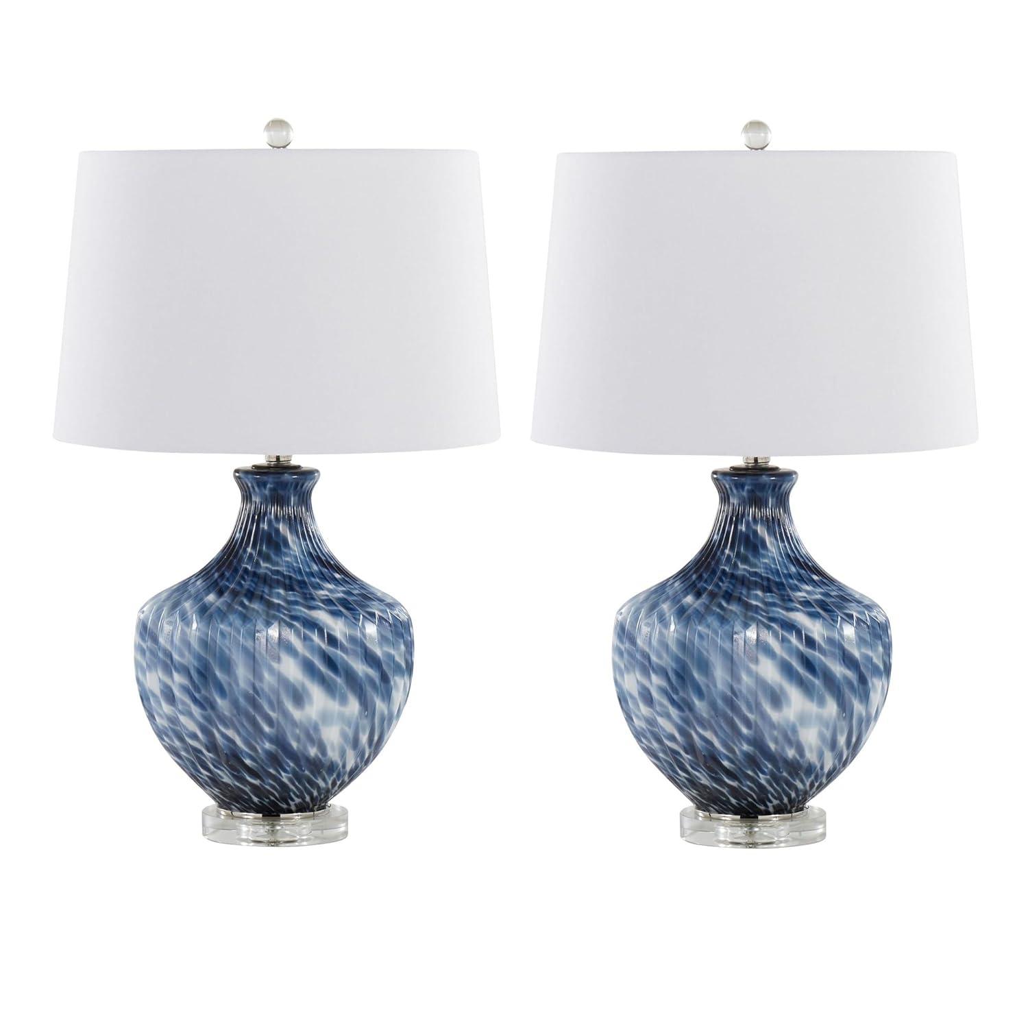 LumiSource (Set of 2) Lotus 27" Contemporary Table Lamps Navy and Gold Glass and Clear Crystal with White Shade from Grandview Gallery