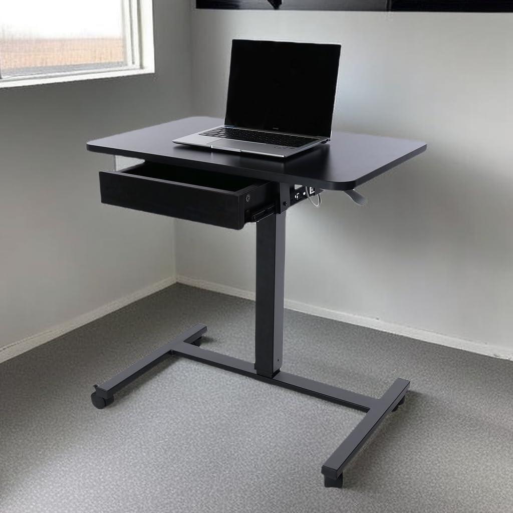 Height Adjustable Mobile Laptop Desk Cart With Drawer - 28" X 19"