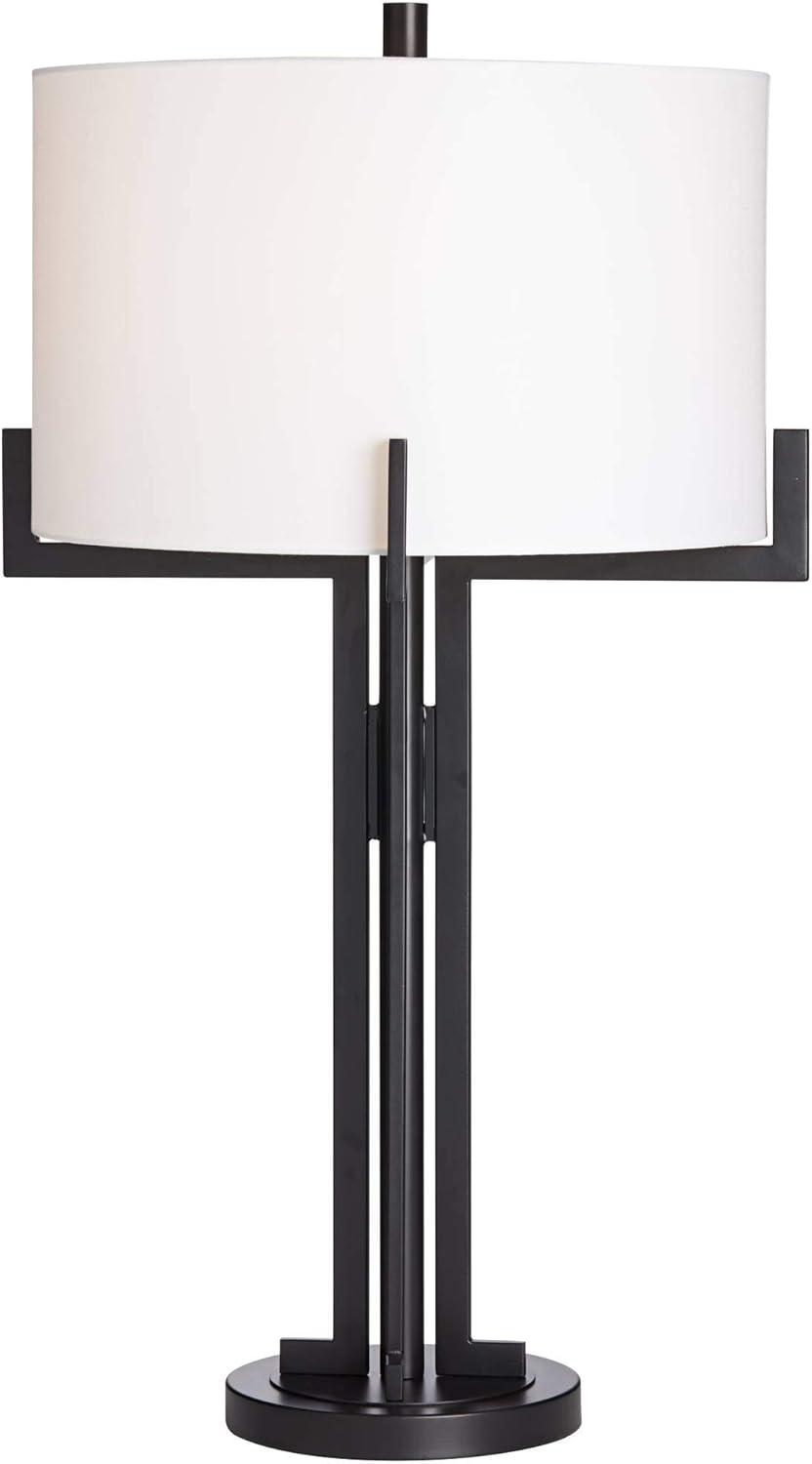 Franklin Iron Works Idira 31 1/2" Tall Large Industrial Modern Farmhouse Rustic End Table Lamps Set of 2 Black Metal Living Room Bedroom White Shade