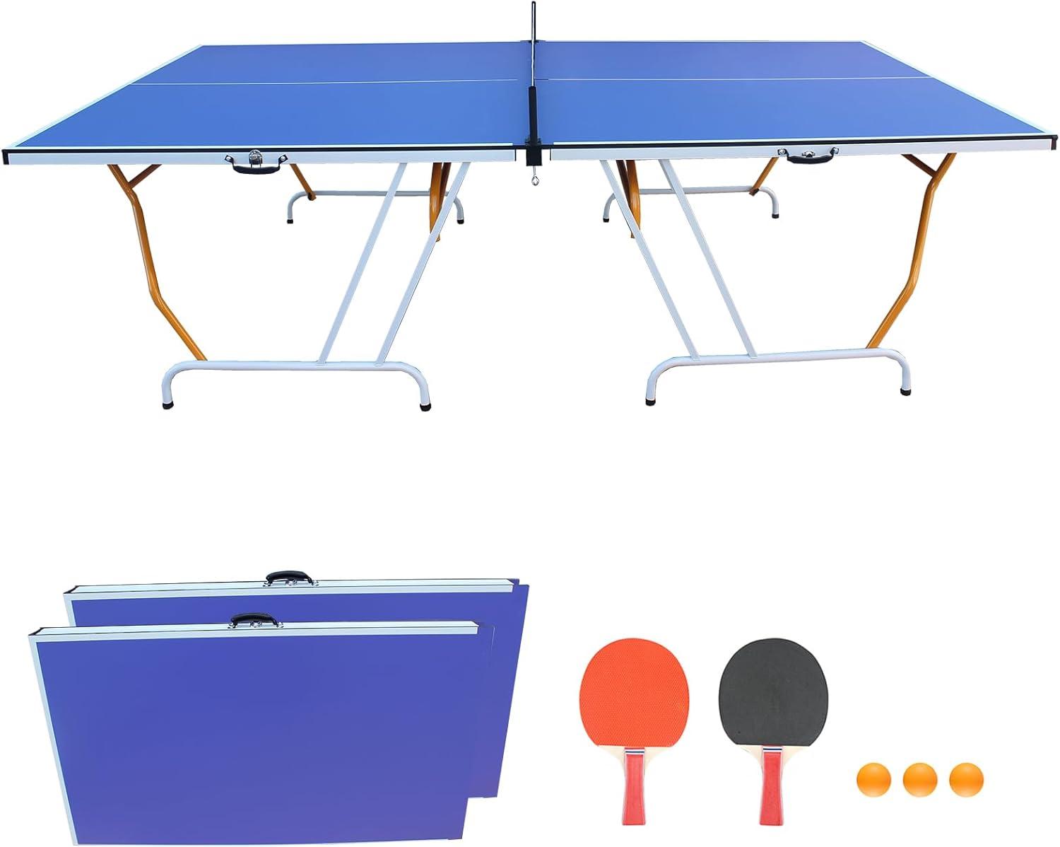 ACETEK 9FT Mid-Size,with Net,2 Table Tennis Paddles and 3 Balls,Table Tennis Table Foldable & Portable Ping Pong Table Set for Indoor & Outdoor Games