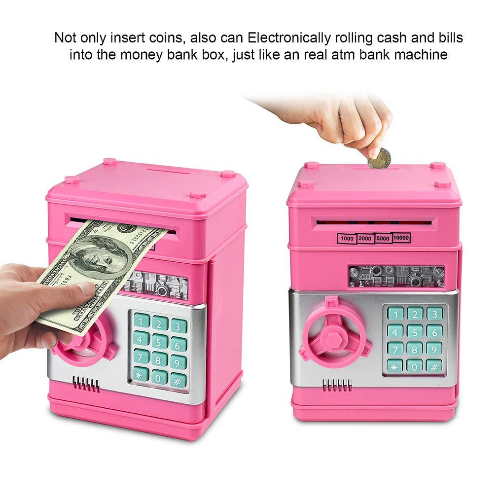 Piggy Bank, Toys for Girls Ages 5-7, 8-10, Electronic ATM Password Cash Coin Can Auto Scroll Paper Money Saving Box Toys for 6 7 8 9 10 11 12 Year Old Girl Christmas Birthday Gifts (Pink)