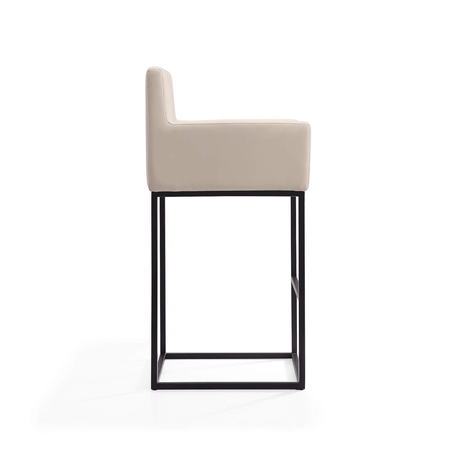 Manhattan Comfort Ambassador Metal Counter Height Barstool Cream: Upholstered, No Assembly, Faux Leather