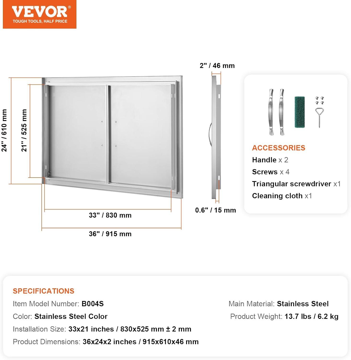 VEVOR 36x24 Inch BBQ Island Access Door Outdoor Kitchen Door Stainless Steel