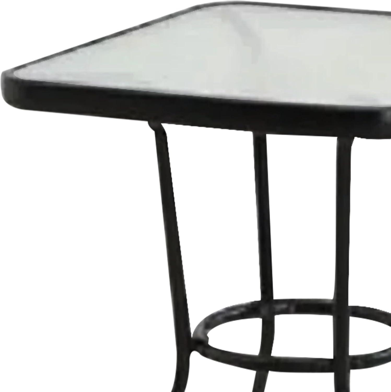Four Seasons Courtyard Sunny Isles 24 Inch Outdoor Patio Bistro Dining Table Backyard Squared Furniture with Tempered Glass Tabletop, Black