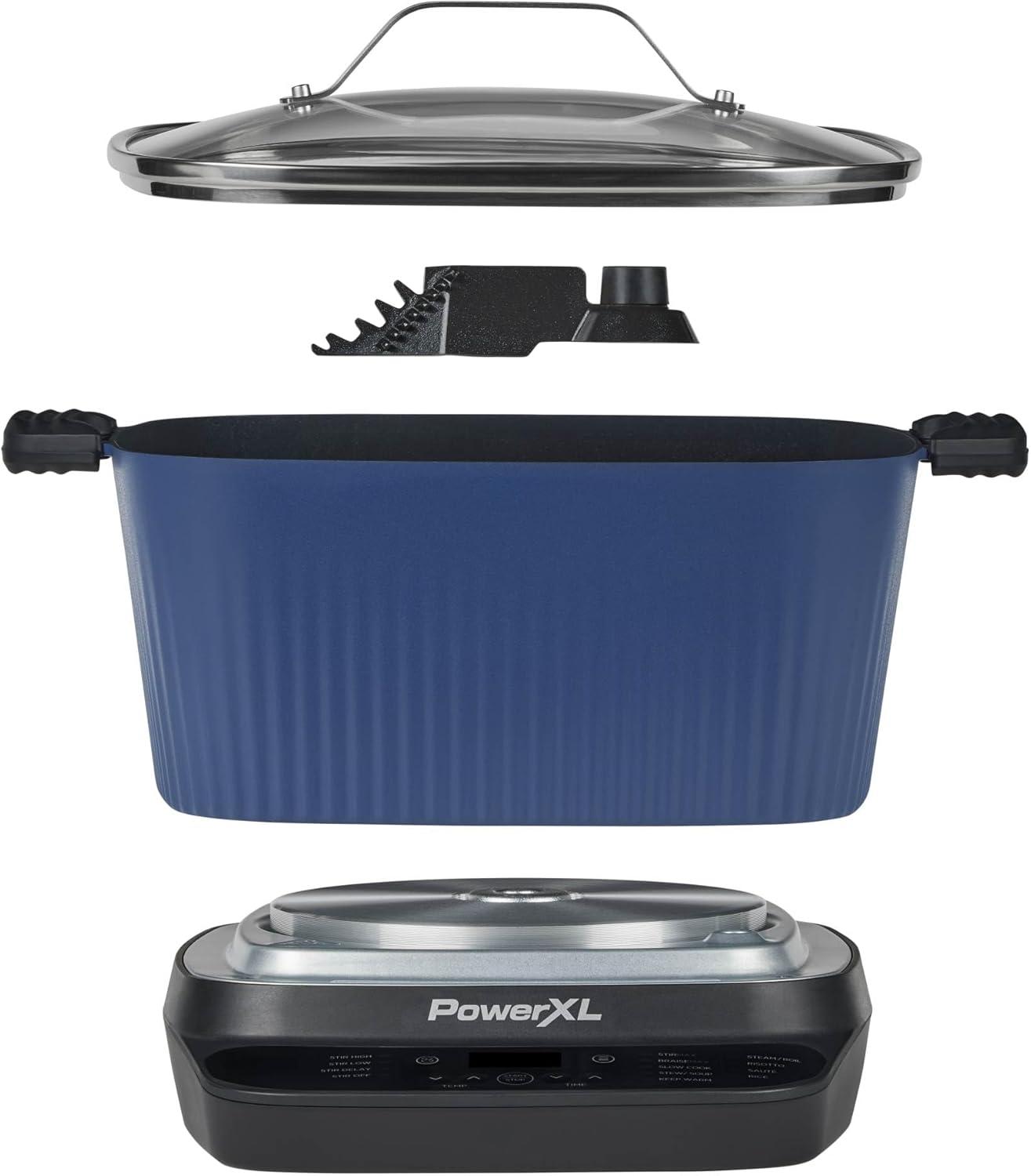 PowerXL PowerXL Stirmax Midnight Blue 7.5 Quart Digital Multi-cooker With Automatic Paddle To Stir And Shred, 9 In 1 Programmable Presets To Sauté, Sear, And Brown Food Before Simmering