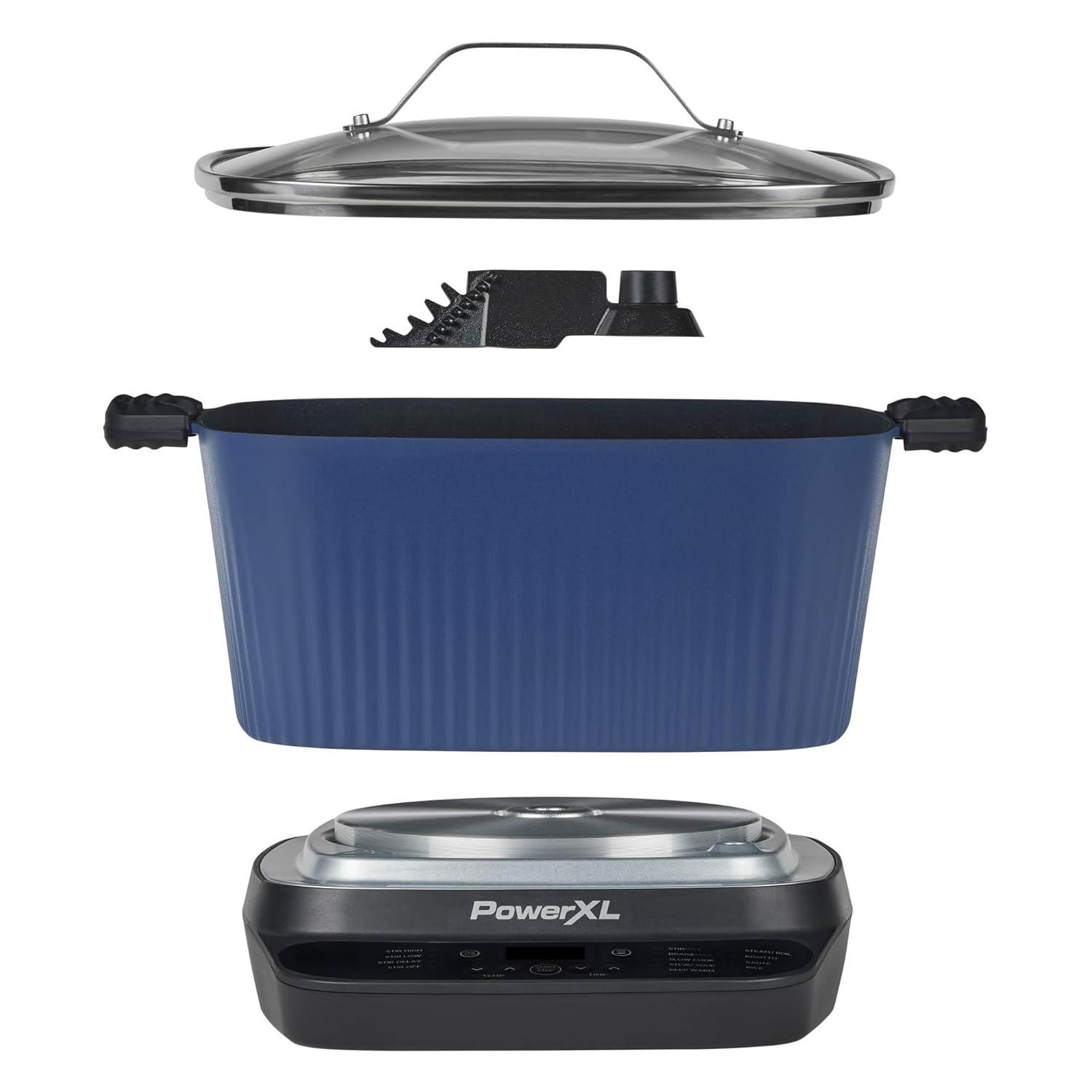 PowerXL PowerXL Stirmax Midnight Blue 7.5 Quart Digital Multi-cooker With Automatic Paddle To Stir And Shred, 9 In 1 Programmable Presets To Sauté, Sear, And Brown Food Before Simmering