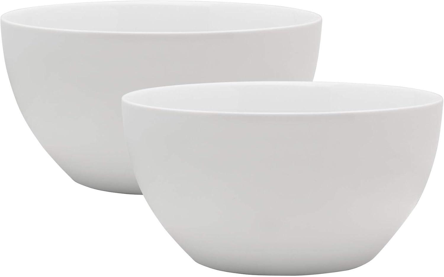 White Ceramic Deep Serving Bowls, Set of 2