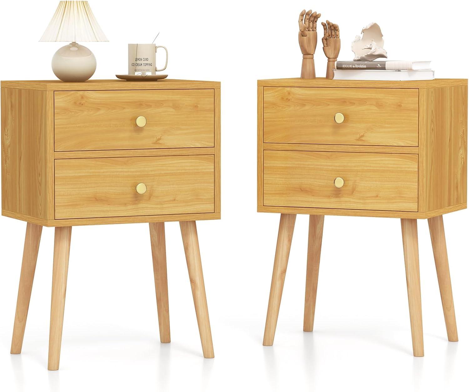 Nightstand W/2 Drawers For Bedroom Living Room Small Spaces Modern Home Furniture Simple Natural Legs Storage End Side Tables (1, Natural)