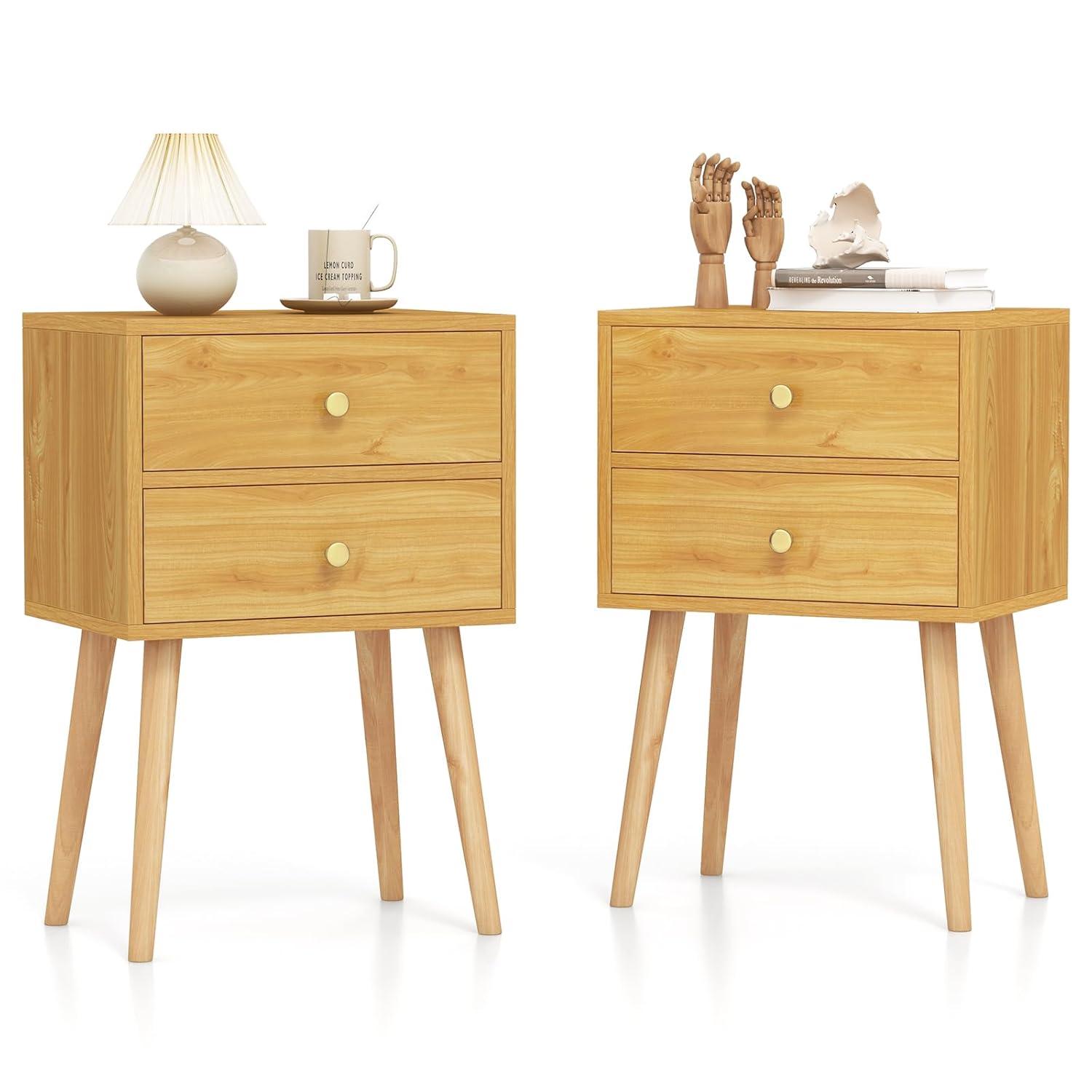 Nightstand W/2 Drawers For Bedroom Living Room Small Spaces Modern Home Furniture Simple Natural Legs Storage End Side Tables (1, Natural)