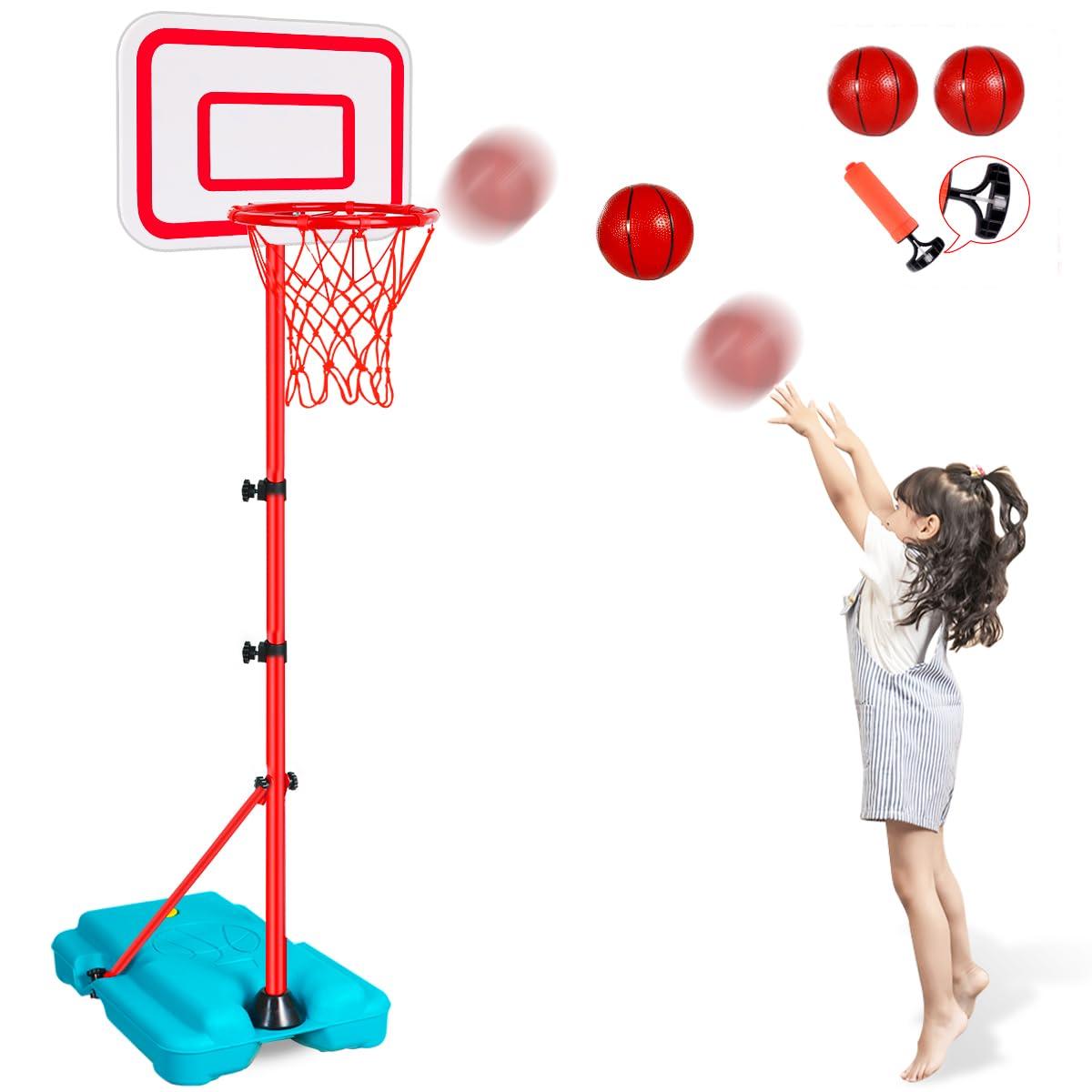 Kids Basketball Hoop Adjustable Height 2.9 ft-6.2 ft Toddler Basketball Hoop for Kids Indoor Outdoor Play Portable Basket Ball Goal Backyard Outside Toys for Boy Girl Age 2 3 4 5 6 7 8