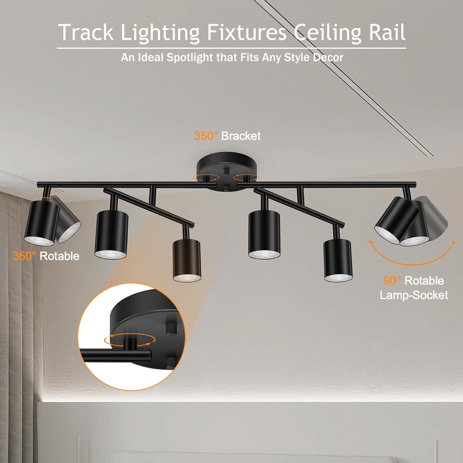 Modern Black Aluminum 6-Light Adjustable Track Lighting Kit