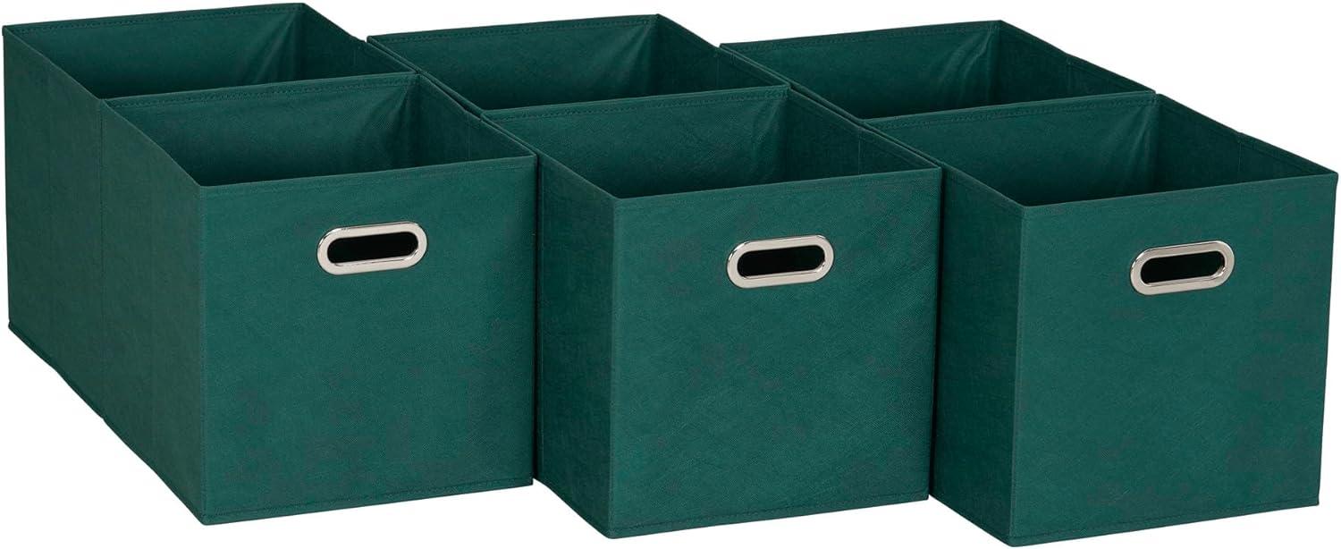Household Essentials 11" Set of 6 Storage Bins Forest Green: 11 Inch Cube Storage, Polypropylene, Handles, Folds Flat