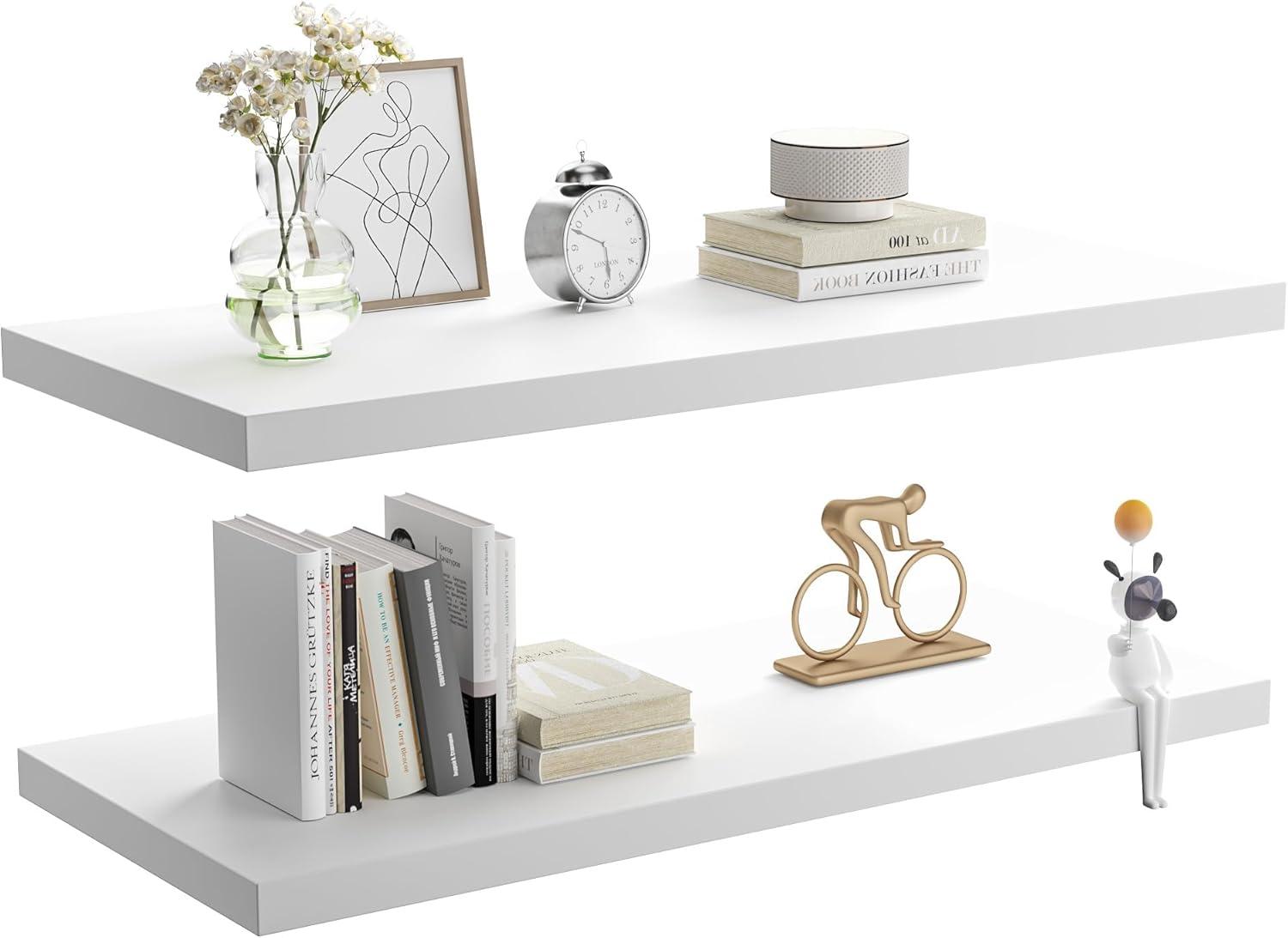 Axeman 36 Inch Solid Wood Wall Shelves Set of 2, Modern Floating Shelves for Wall Storage