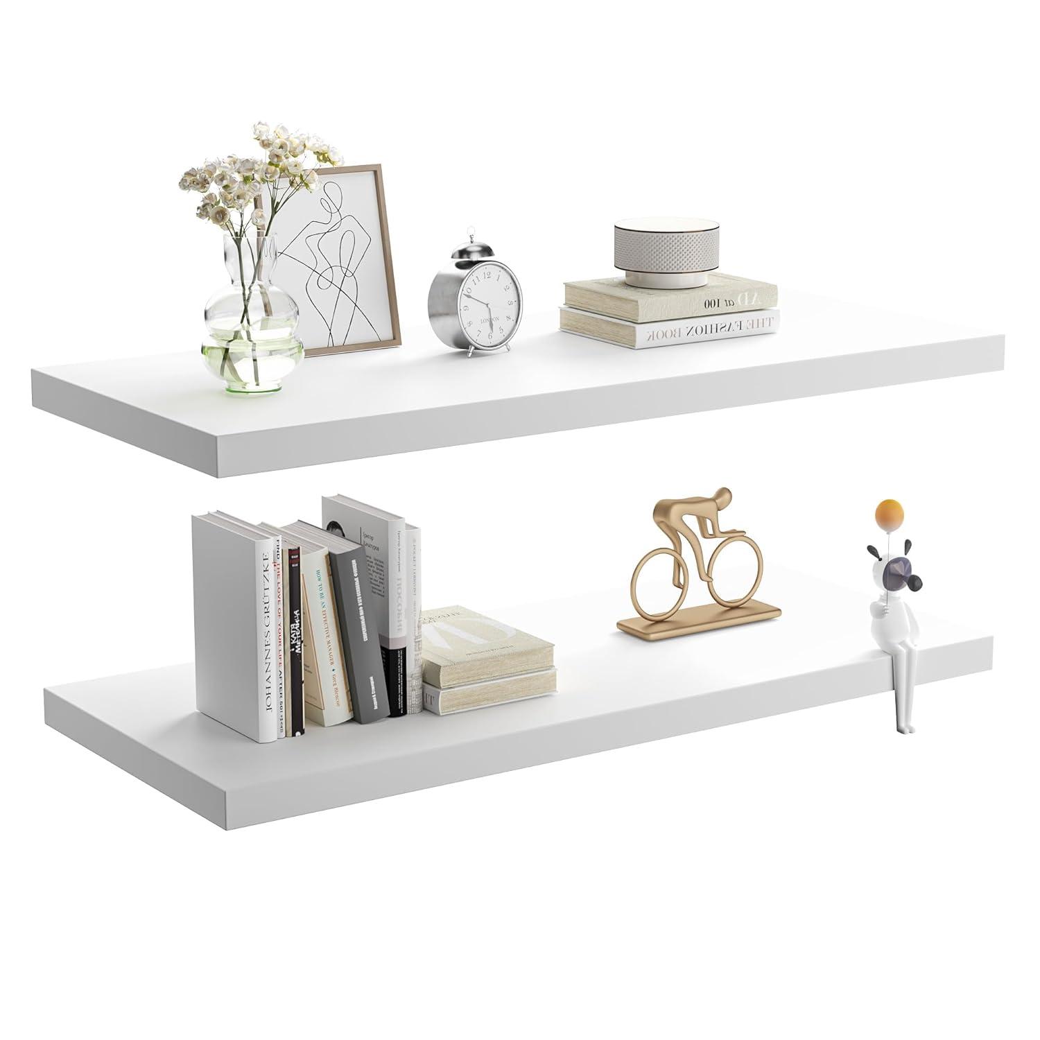 Axeman 36 Inch Solid Wood Wall Shelves Set of 2, Modern Floating Shelves for Wall Storage