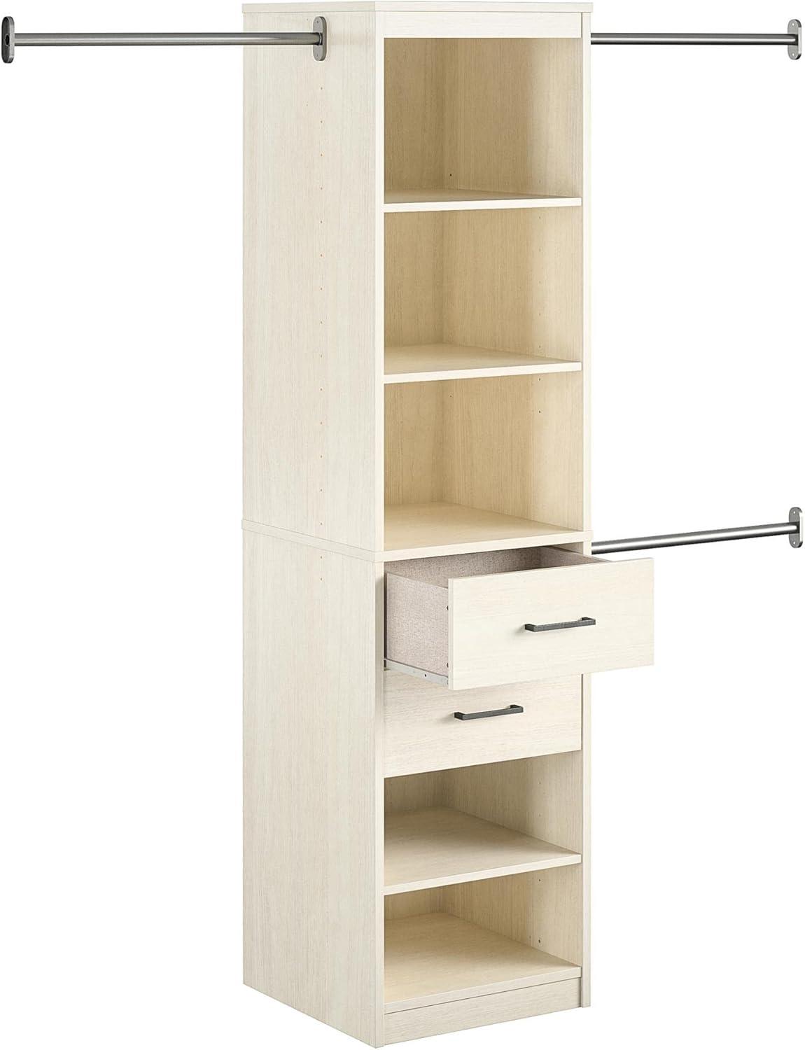 Kelly 5 Shelf 2 Drawer Closet Organizer with 3 Adjustable Hanging Rods Ivory Oak - Novogratz