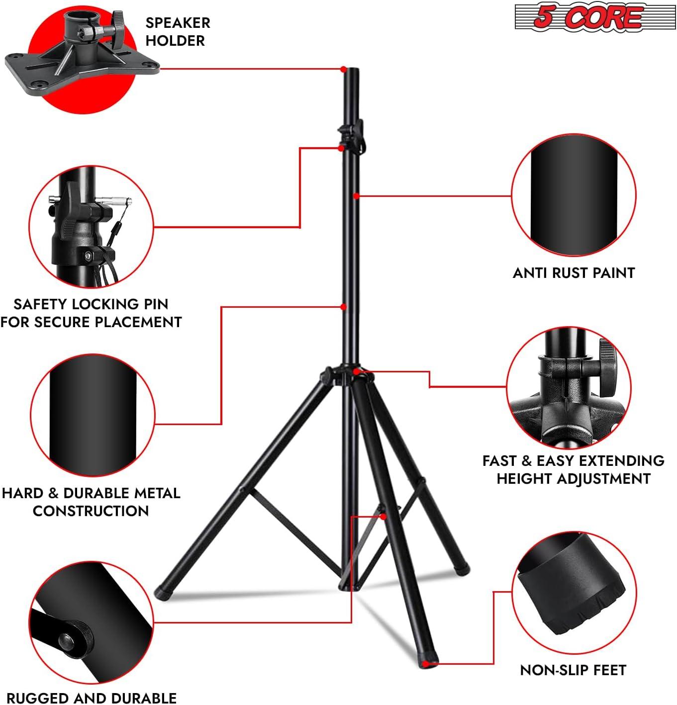 Inbox Zero 5 Core Speaker Stand Tripod Heavy Duty Adjustable Up to 72 Inch DJ Studio Monitor Stands Pole Mount
