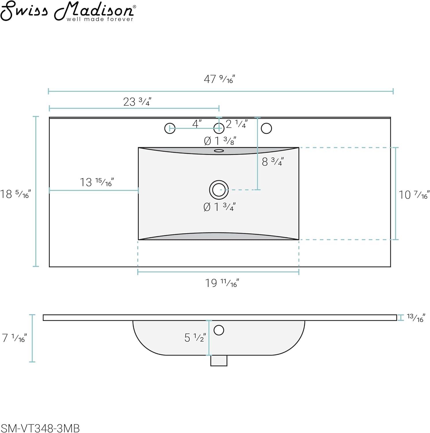 Swiss Madison 47.56" Single Bathroom Vanity Top with Sink