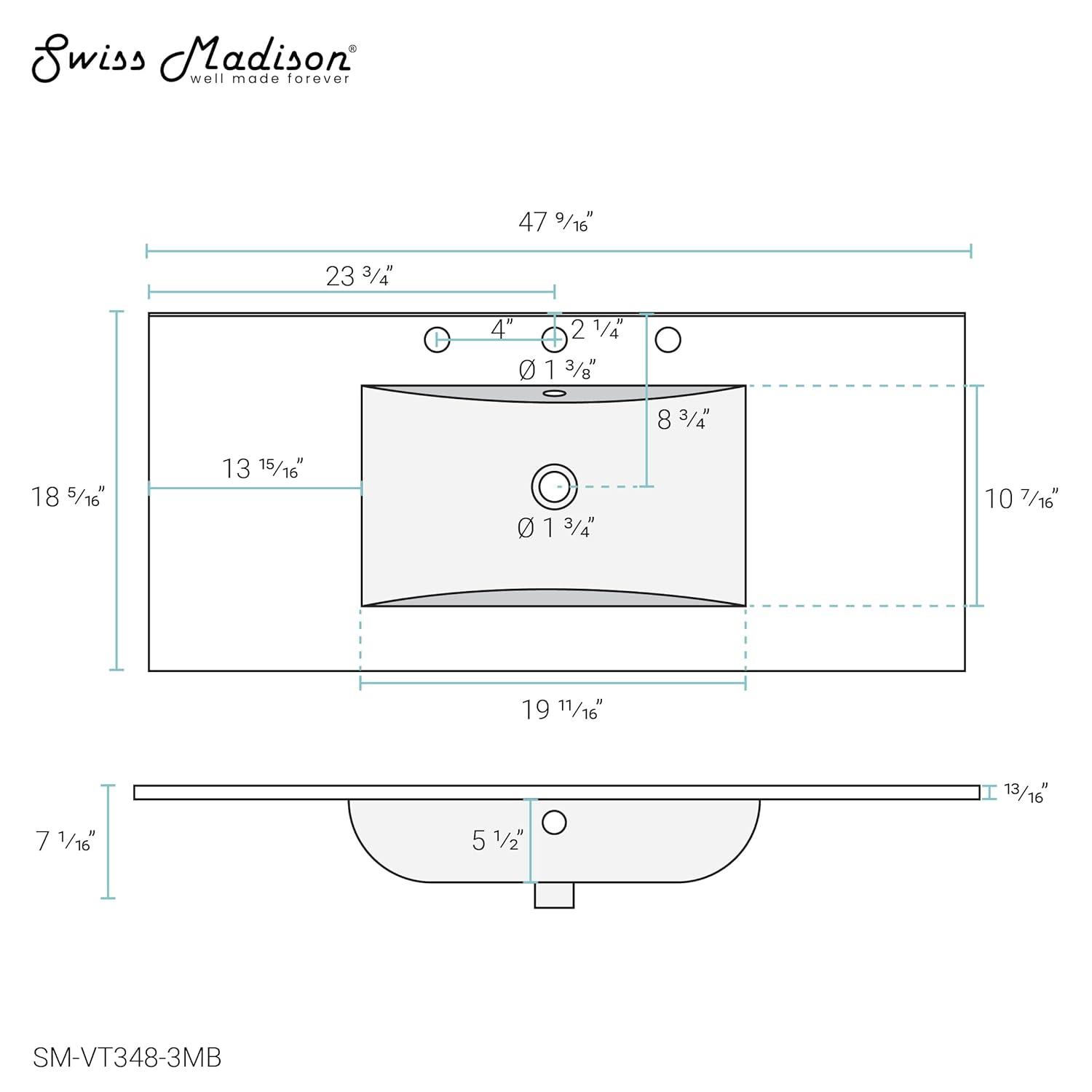 Swiss Madison 47.56" Single Bathroom Vanity Top with Sink