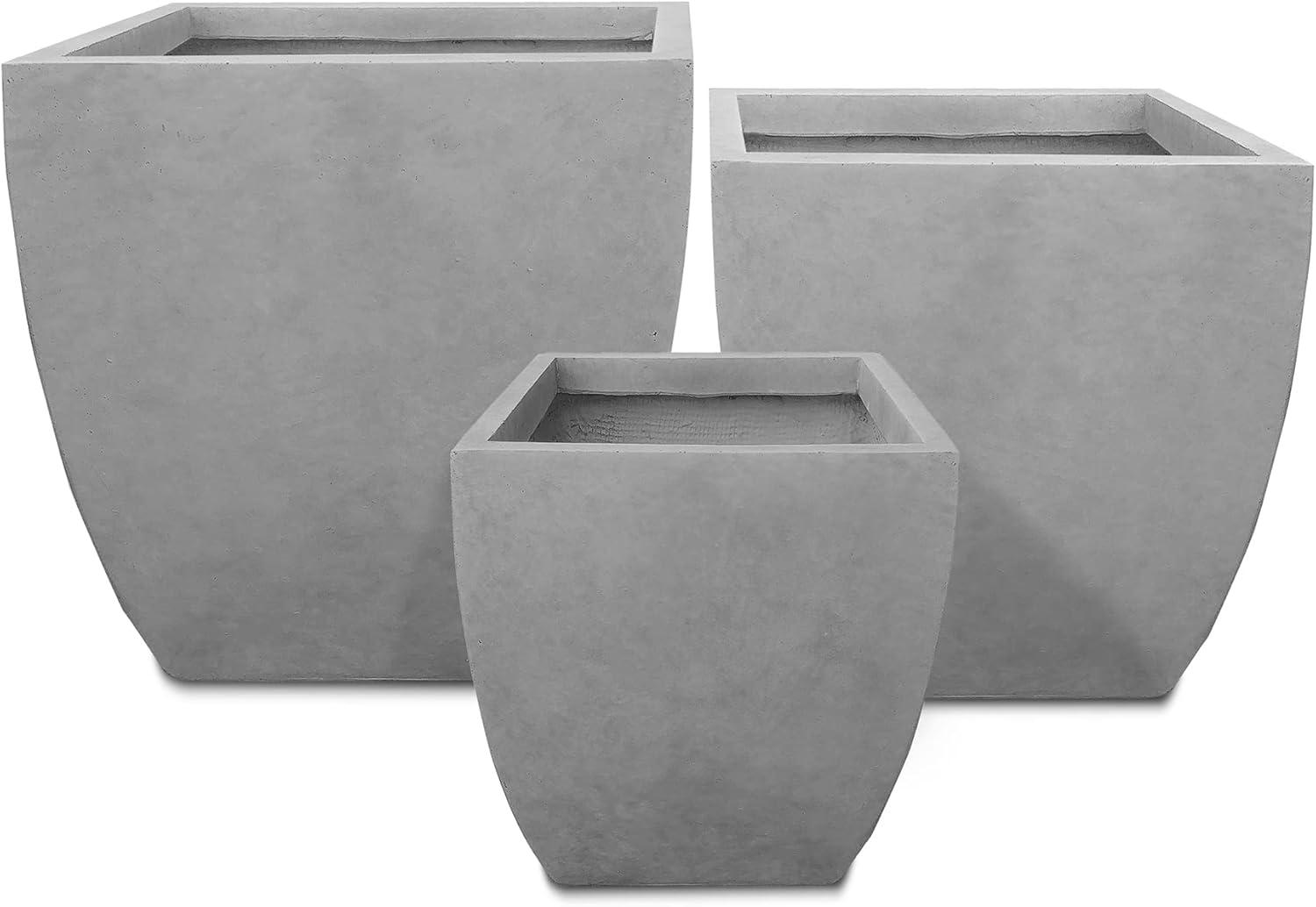 Contemporary Square Medium Natural Concrete Planter 17.7" with Drainage
