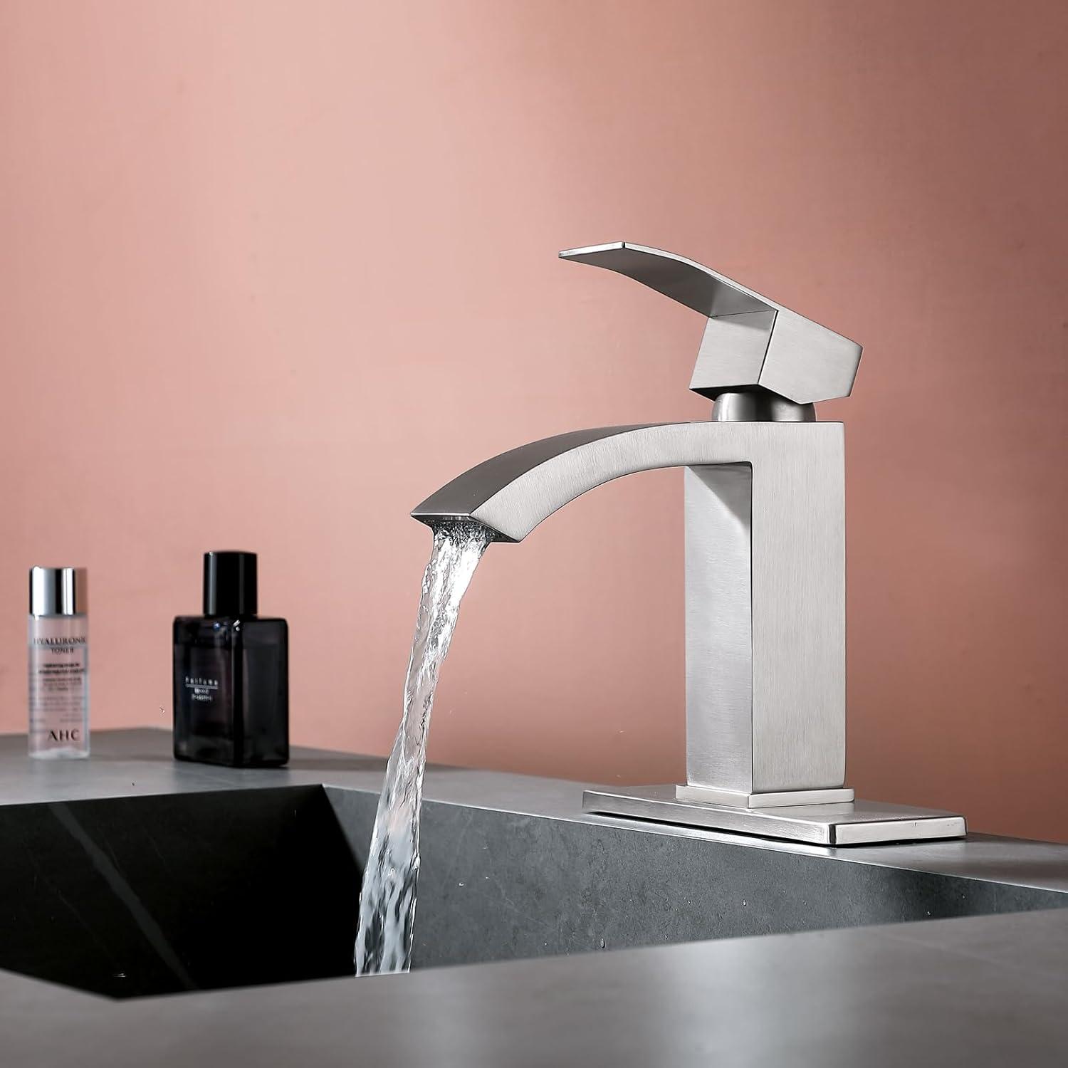 Brushed Nickel Single Handle Waterfall Bathroom Faucet