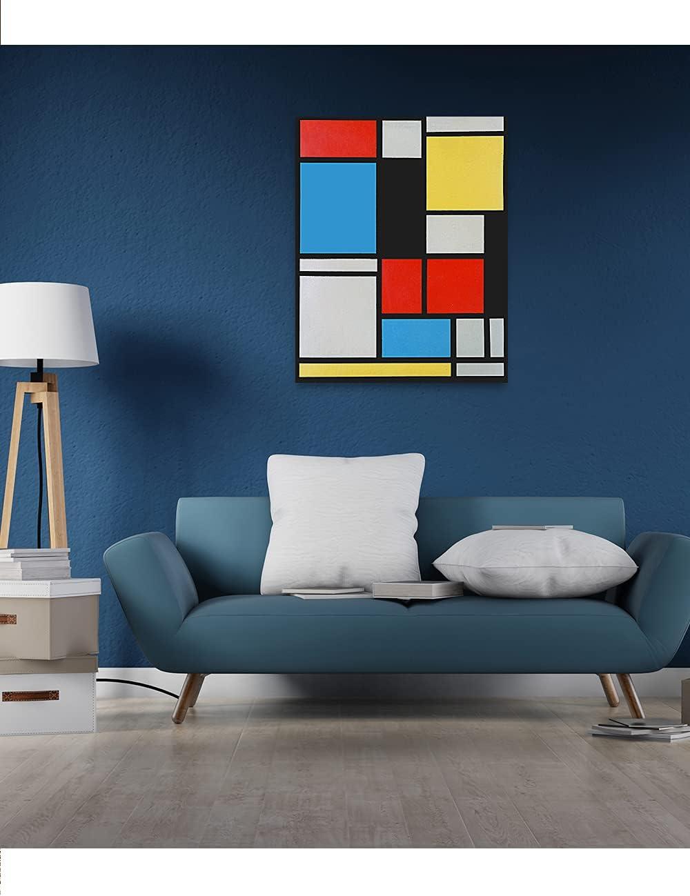 DECORARTS - Ater Piet Mondrian Composition in blue, red and yellow Lithograph in colours. Giclee Canvas Prints Wall Art for Home Decor 24x30"x1.5"