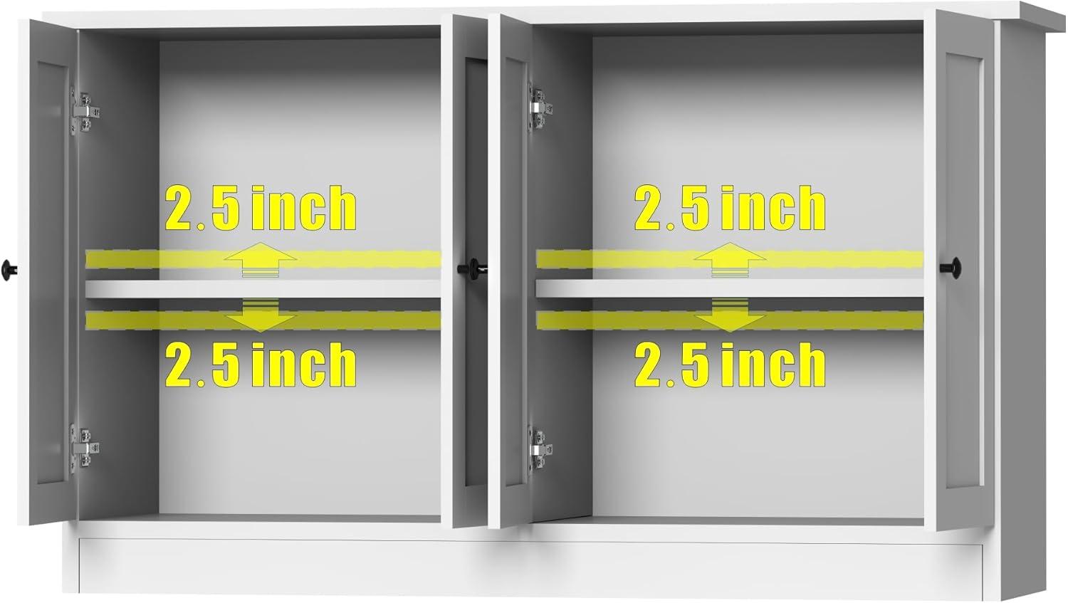 White Modern Buffet Storage Cabinet with 4 Doors and Drawers