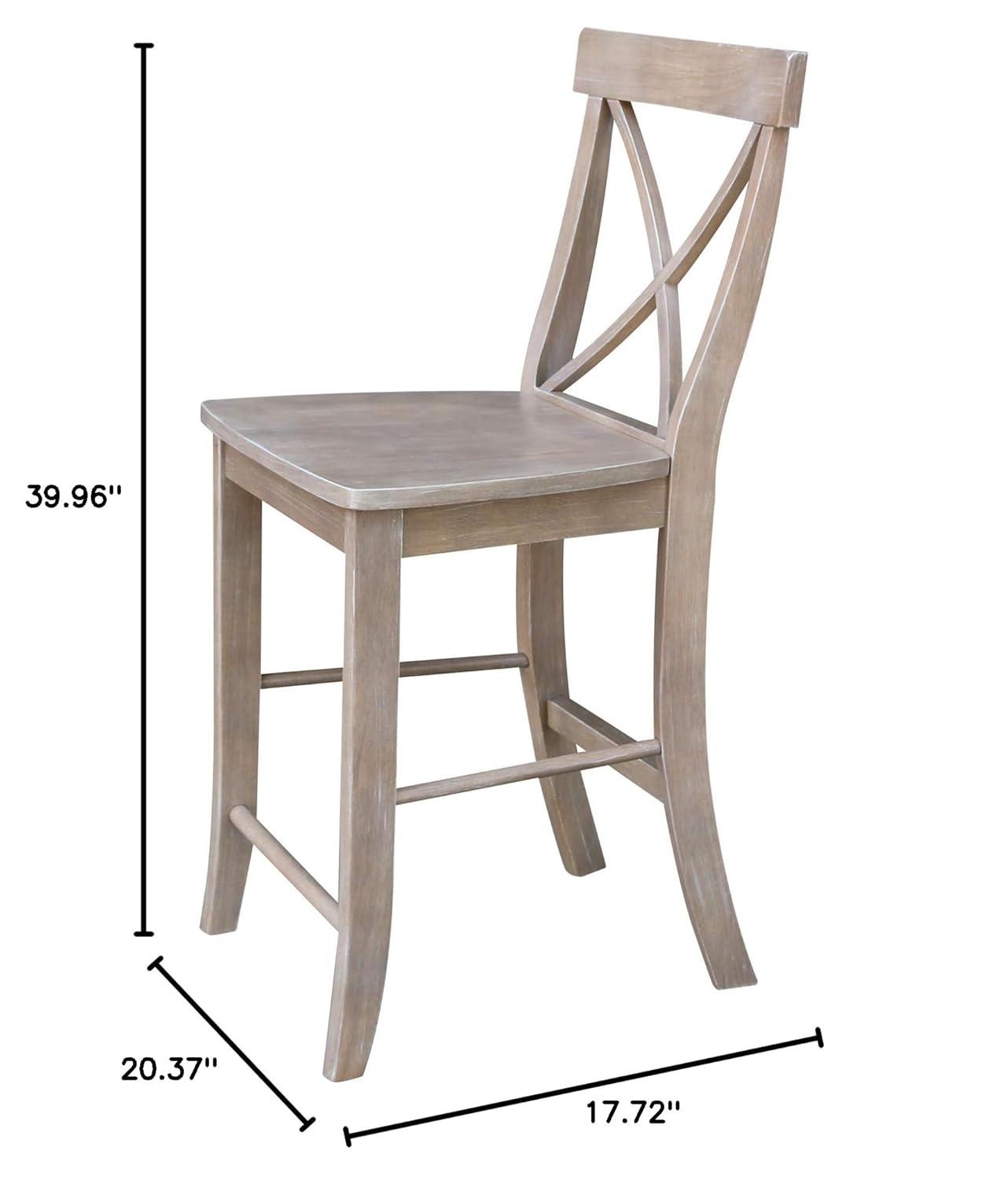 International Concepts 24" X Back Counter Height Barstool Washed Gray/Taupe : Rubberwood Frame, Fixed Seat Height 24"