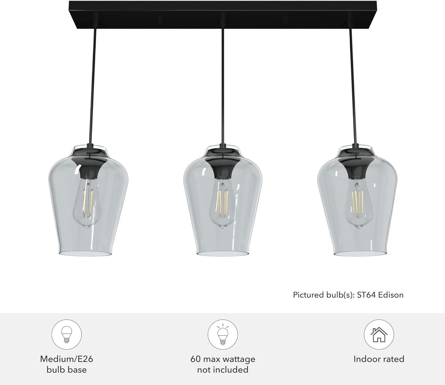 Vidria Matte Black 3-Light Linear Glass Cluster Ceiling Fixture