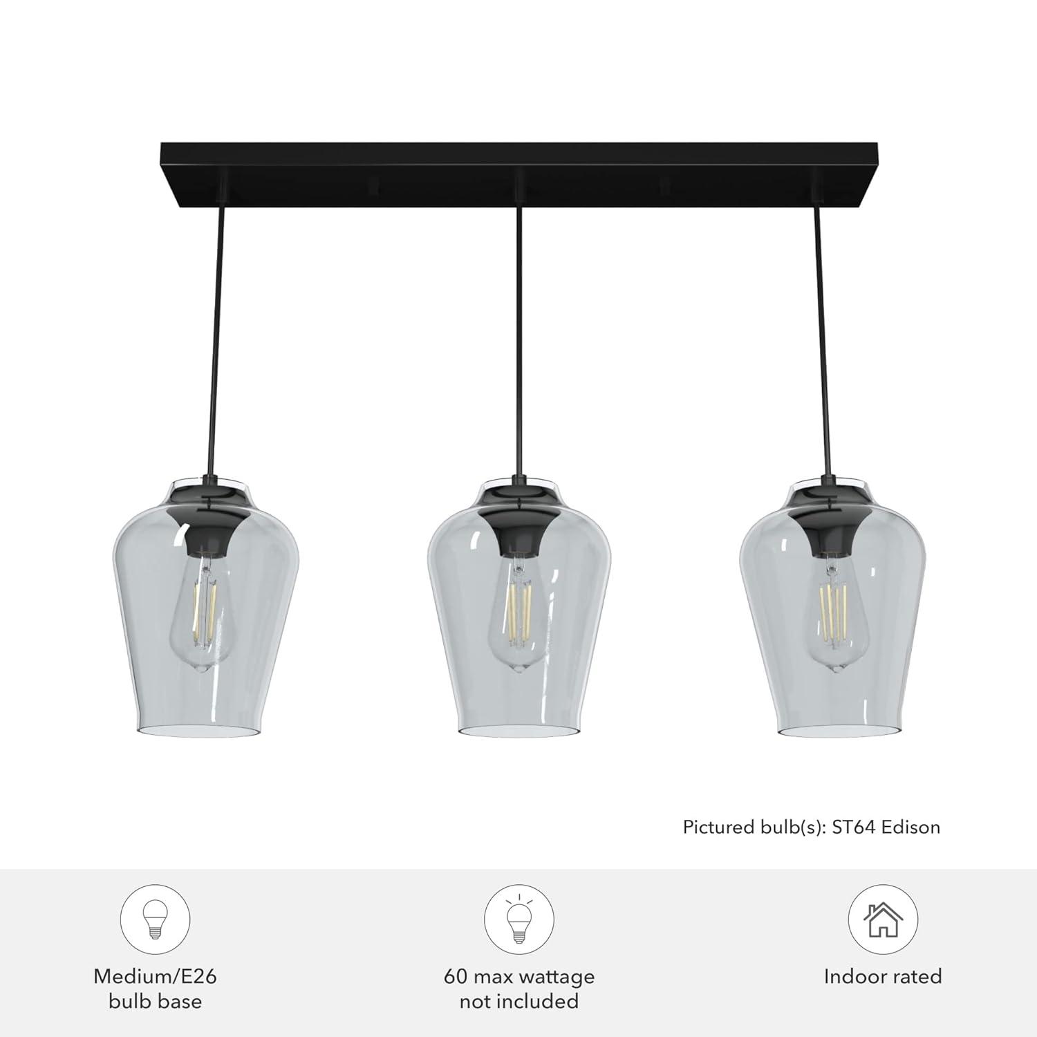 Hunter - Vidria 3-light Matte Black, Large Cluster Light, Dimmable, Formal Style, for Bedrooms, Kitchens, Dining, Living Rooms - 19726
