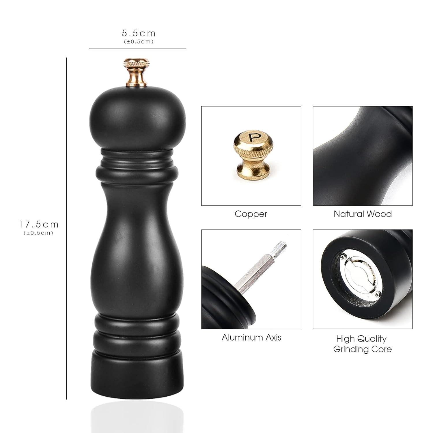 Salt and Pepper Grinder Set, Wood Pepper Mill Set of 2 Manual Salt Pepper Shakers