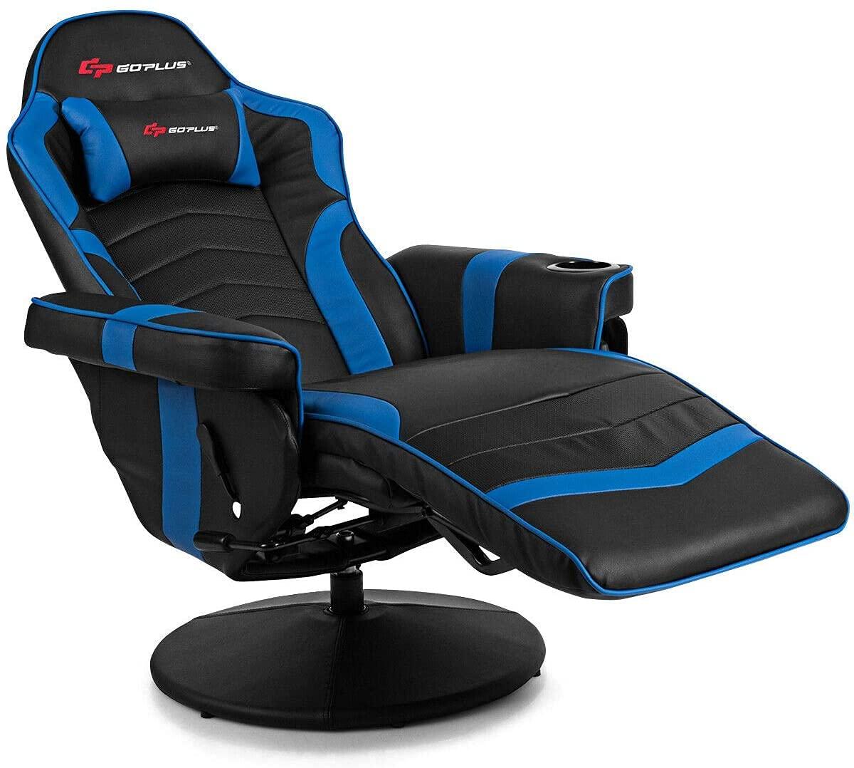 Costway Massage Gaming Recliner Reclining Racing Chair Swivel Blue