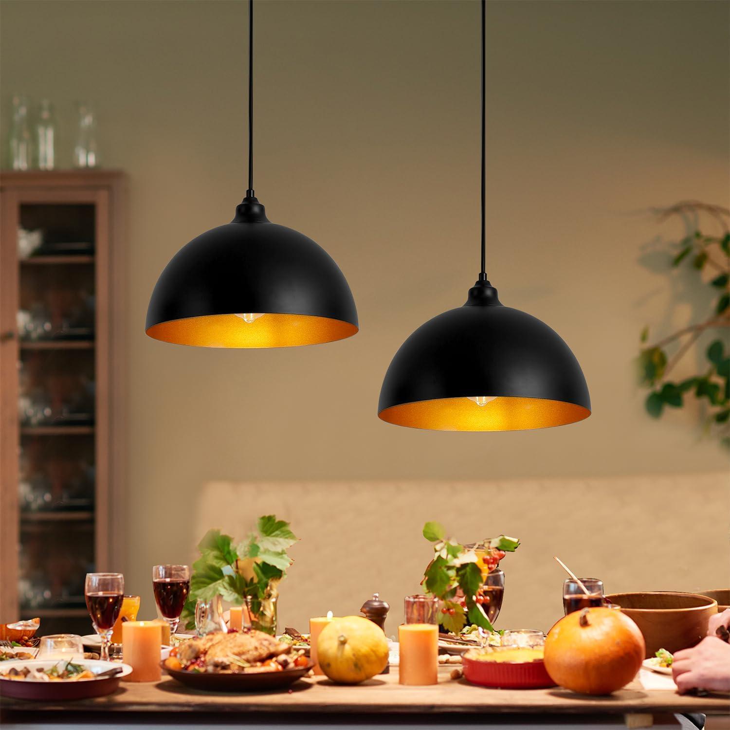 2-Pack Black Pendant Lights, 11.81'' Modern Pendant Lights Kitchen Island, Dome Large Pendant Light for Dining Room Foyer Bedroom Entryway Hallway Light Fixtures
