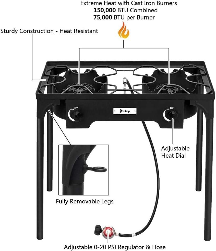 GoDecor Portable Propane Stove 2 Burner Outdoor Camping BBQ Grill With Wind Panel, 150000BTU