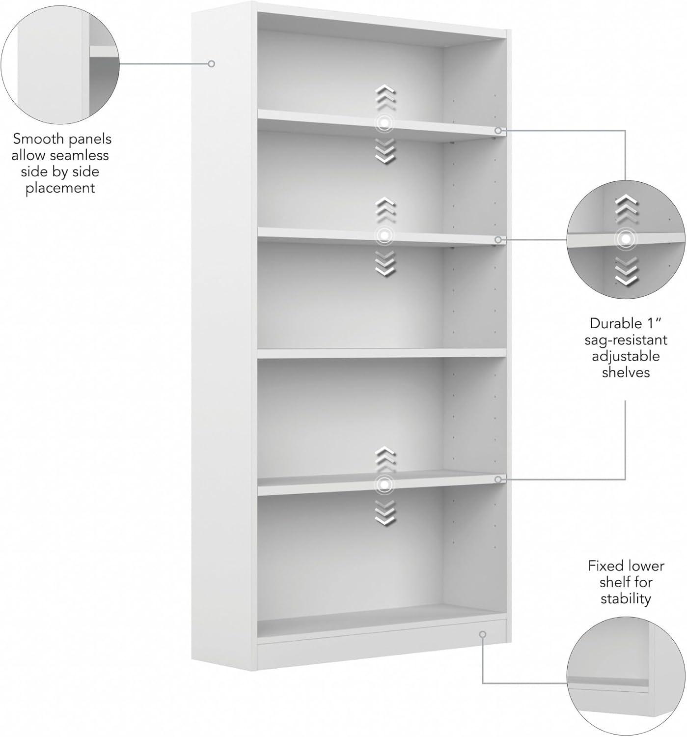 Bush Furniture Universal 5 Shelf Wood Bookcase in Pure White