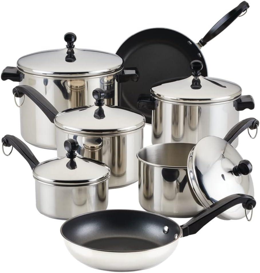 Farberware Classic Series 15pc Stainless Steel and Ceramic Cookware Pots and Pans Set Silver