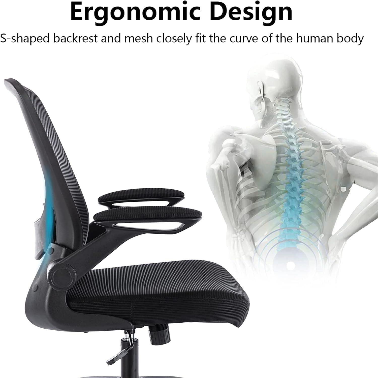 Ergonomic Office Chair, KERDOM Breathable Mesh Desk Chair, Lumbar Support Computer Chair with Wheels and Flip-up Arms, Swivel Task Chair, Adjustable Height Home Gaming Chair (Black)Ergonomic Office Chair, KERDOM Breathable Mesh Desk Chair, Lumbar Support Computer Chair with Wheels and Flip-up Arms, Swivel Task Chair, Adjustable Height Home Gaming Chair (Black)